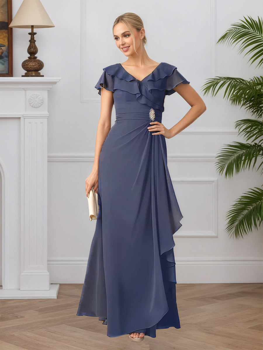 Cicinia Tempête Robe pour Mère de la Mariée Longue en Mousseline A-Line Manches à Volants