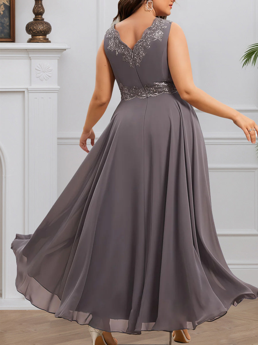 Cicinia Crépuscule Robe avec Veste pour Mère de la Mariée Courte en Mousseline et Dentelle Perlé Longueur Cheville Grande Taille