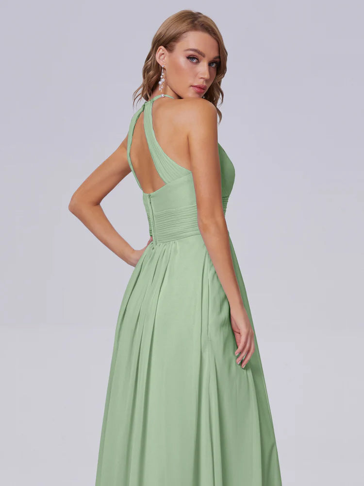 Robes De Demoiselle D'Honneur Couleur Sauge Poussiéreuse Adaline Impressionnante Licou Mousseline Robes Demoiselle D'Honneur