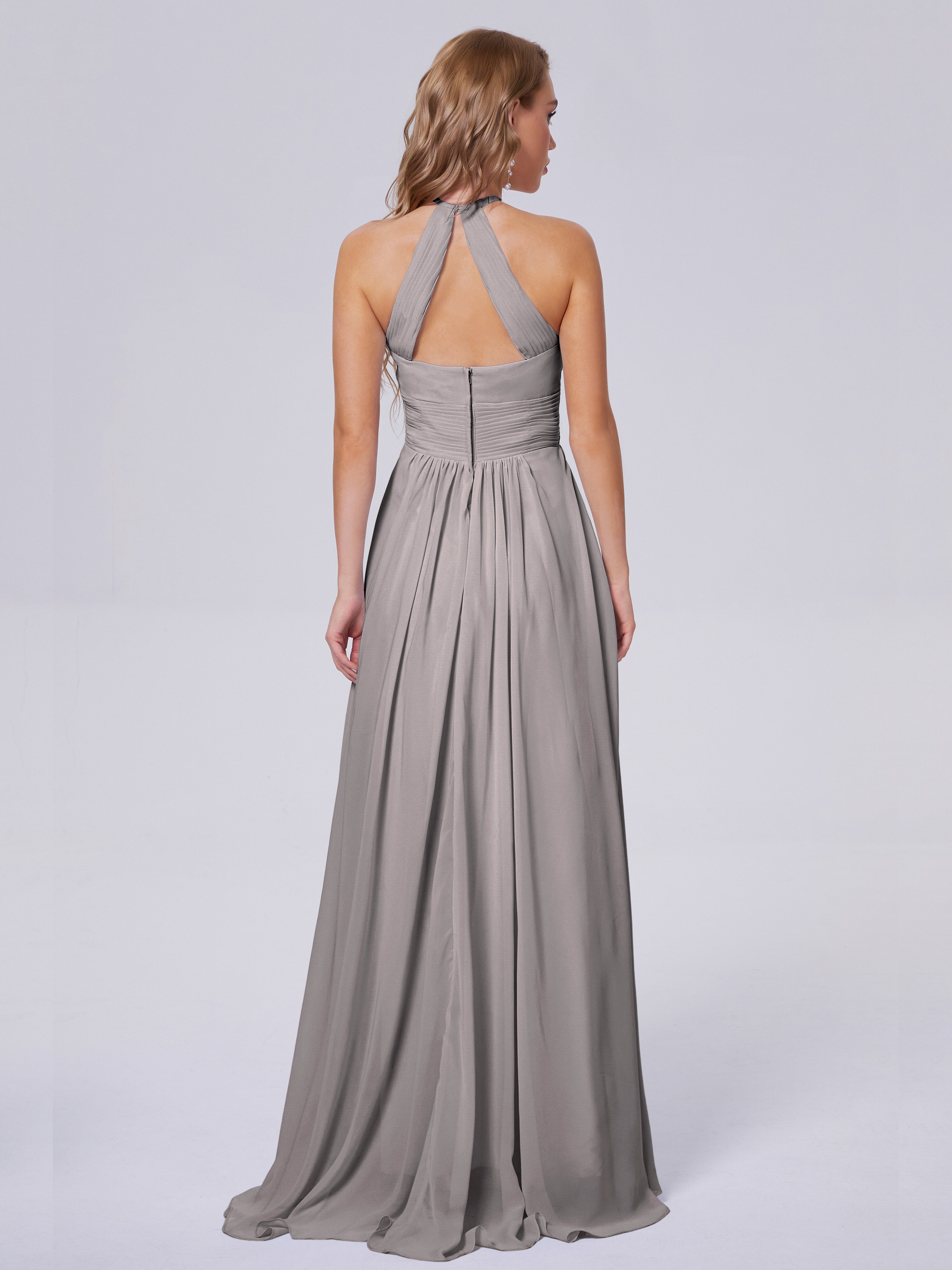 Robe Demoiselle D Honneur Argent Adaline Impressionnante Licou Mousseline Robes Demoiselle D'Honneur