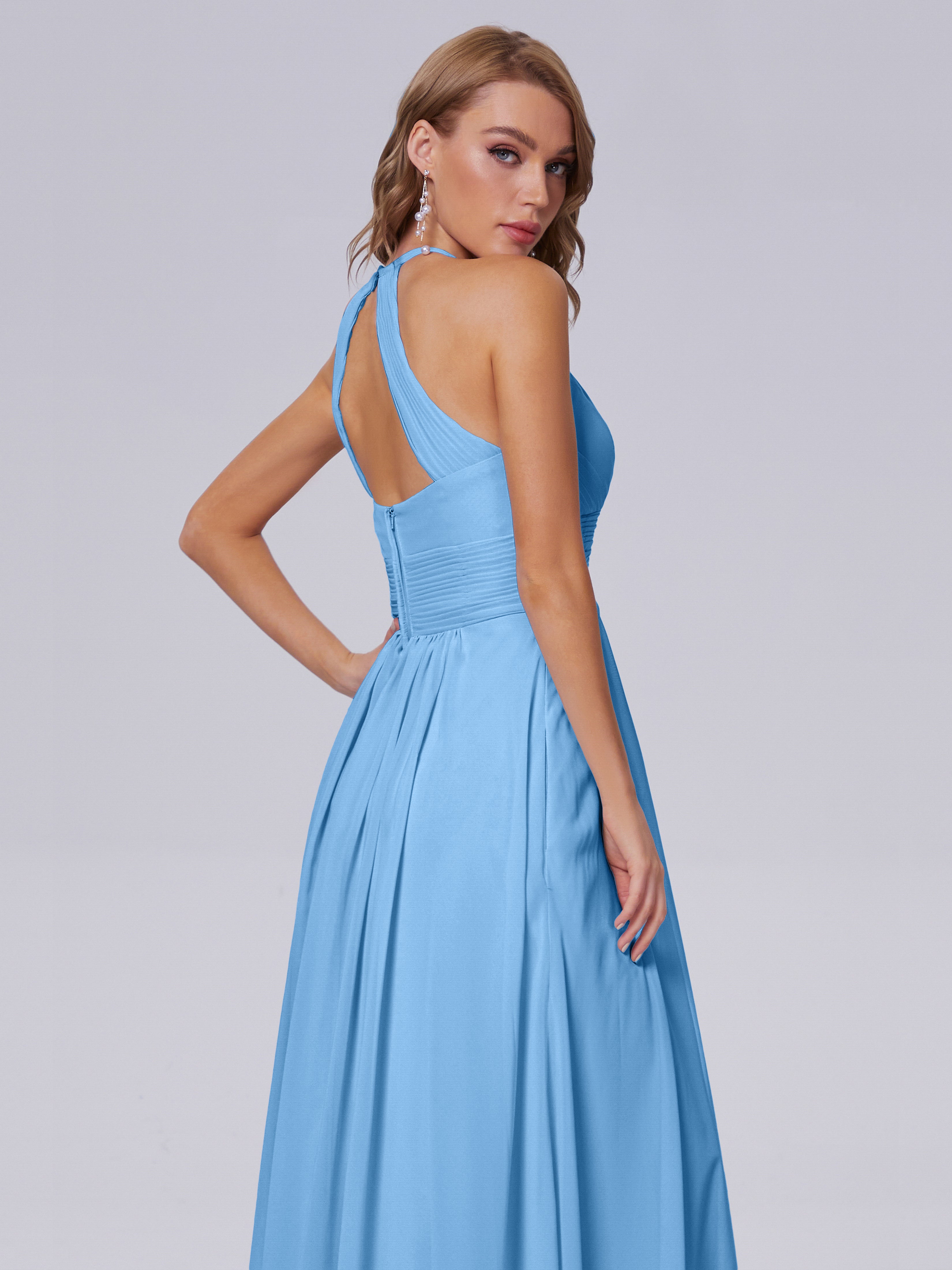 Robes De Demoiselle D'Honneur Bleu Bébé Adaline Impressionnante Licou Mousseline Robes Demoiselle D'Honneur