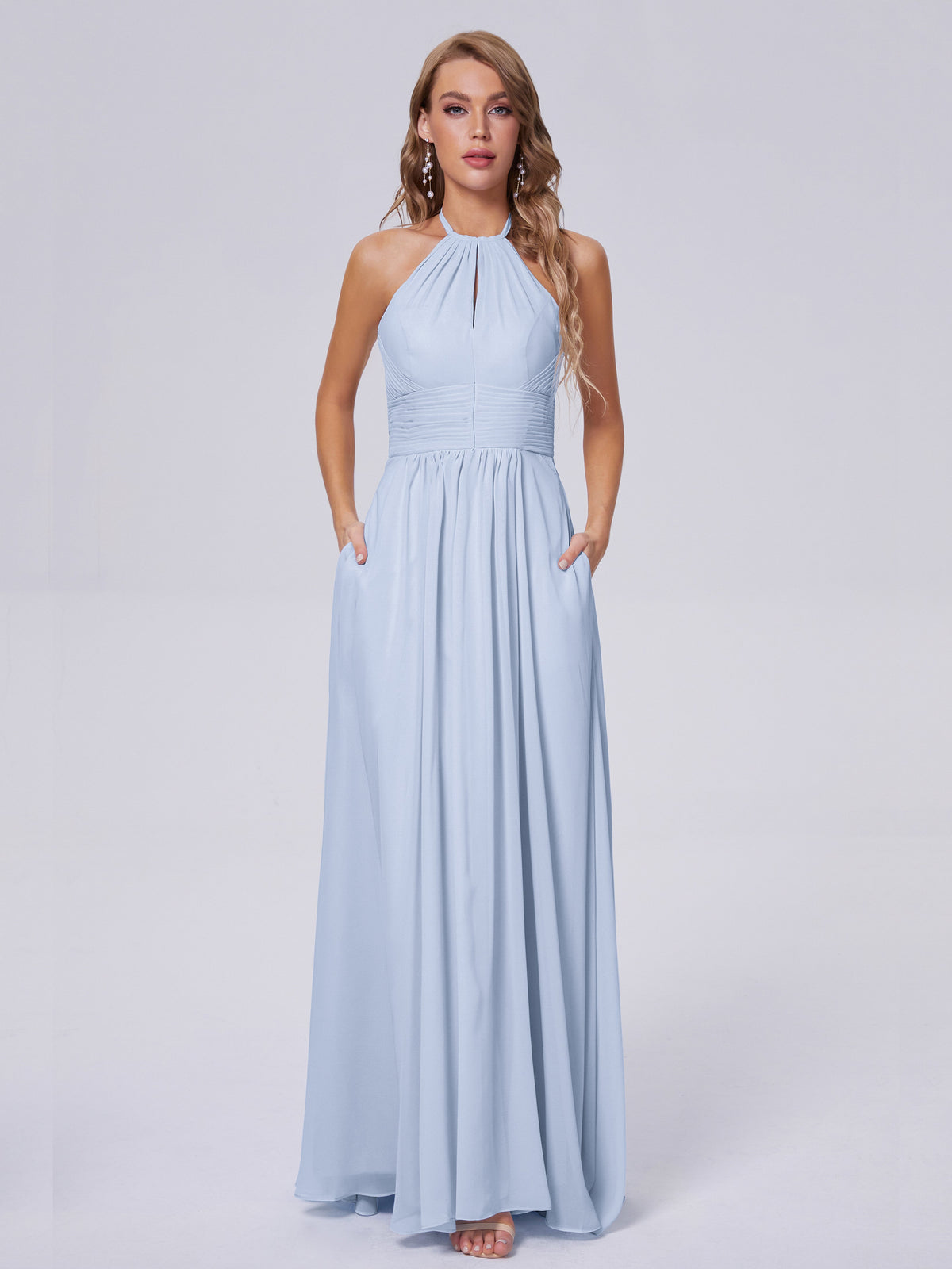 Robes De Demoiselle D'Honneur Bleu Ciel Adaline Impressionnante Licou Mousseline Robes Demoiselle D'Honneur