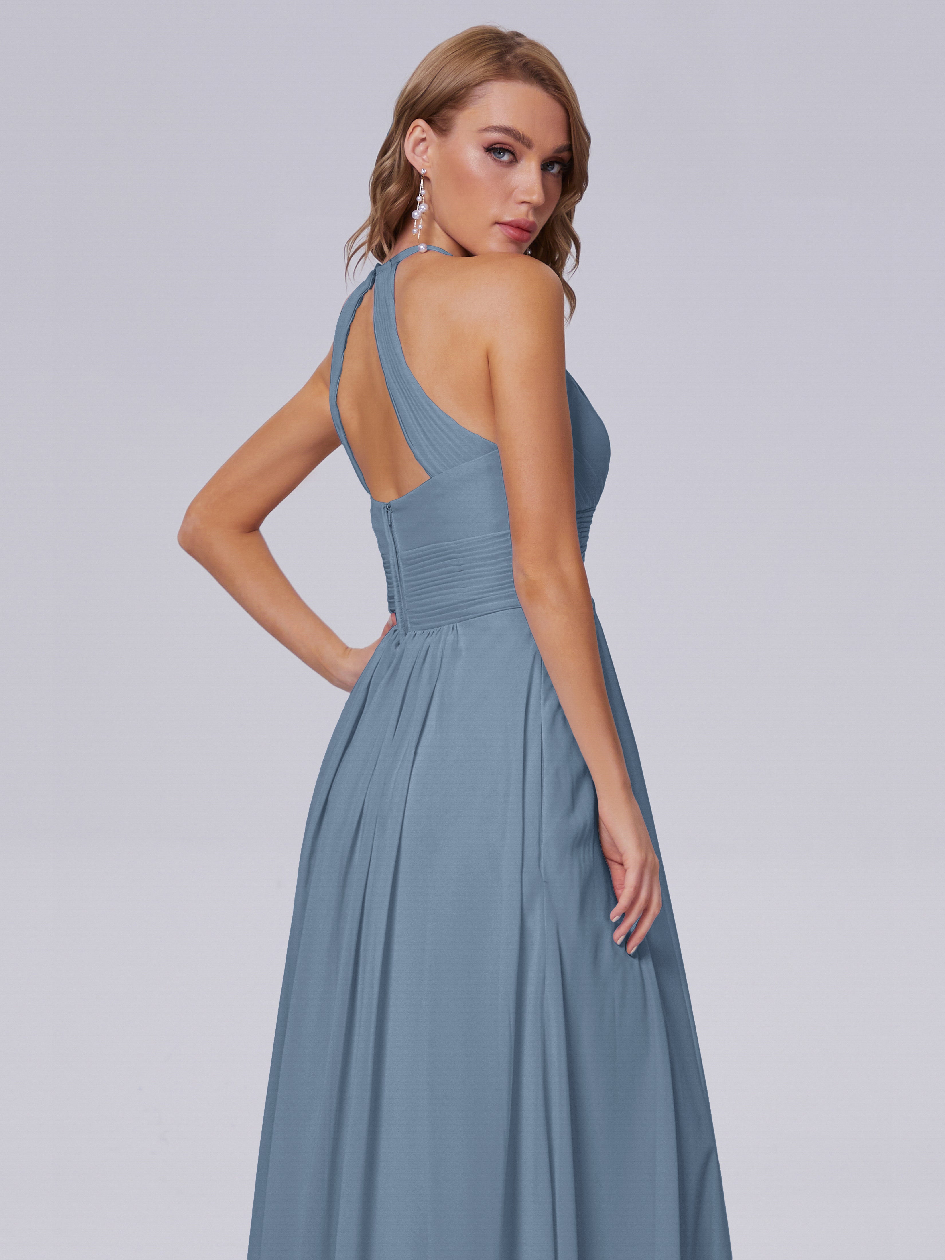 Robes De Demoiselle D'Honneur Bleu De Schiste Adaline Impressionnante Licou Mousseline Robes Demoiselle D'Honneur