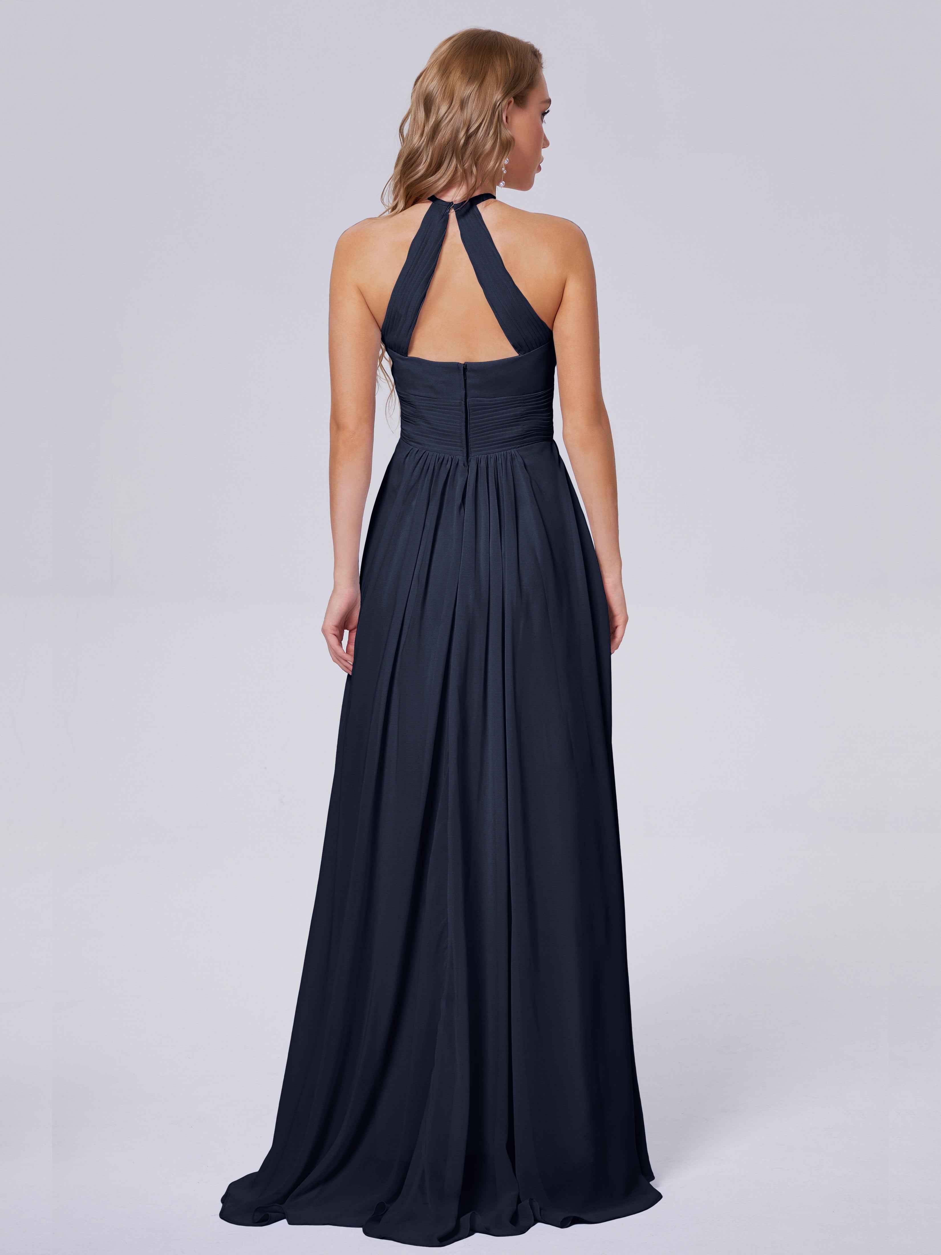 Robes De Demoiselle D'Honneur Bleu Marine Foncé Adaline Impressionnante Licou Mousseline Robes Demoiselle D'Honneur