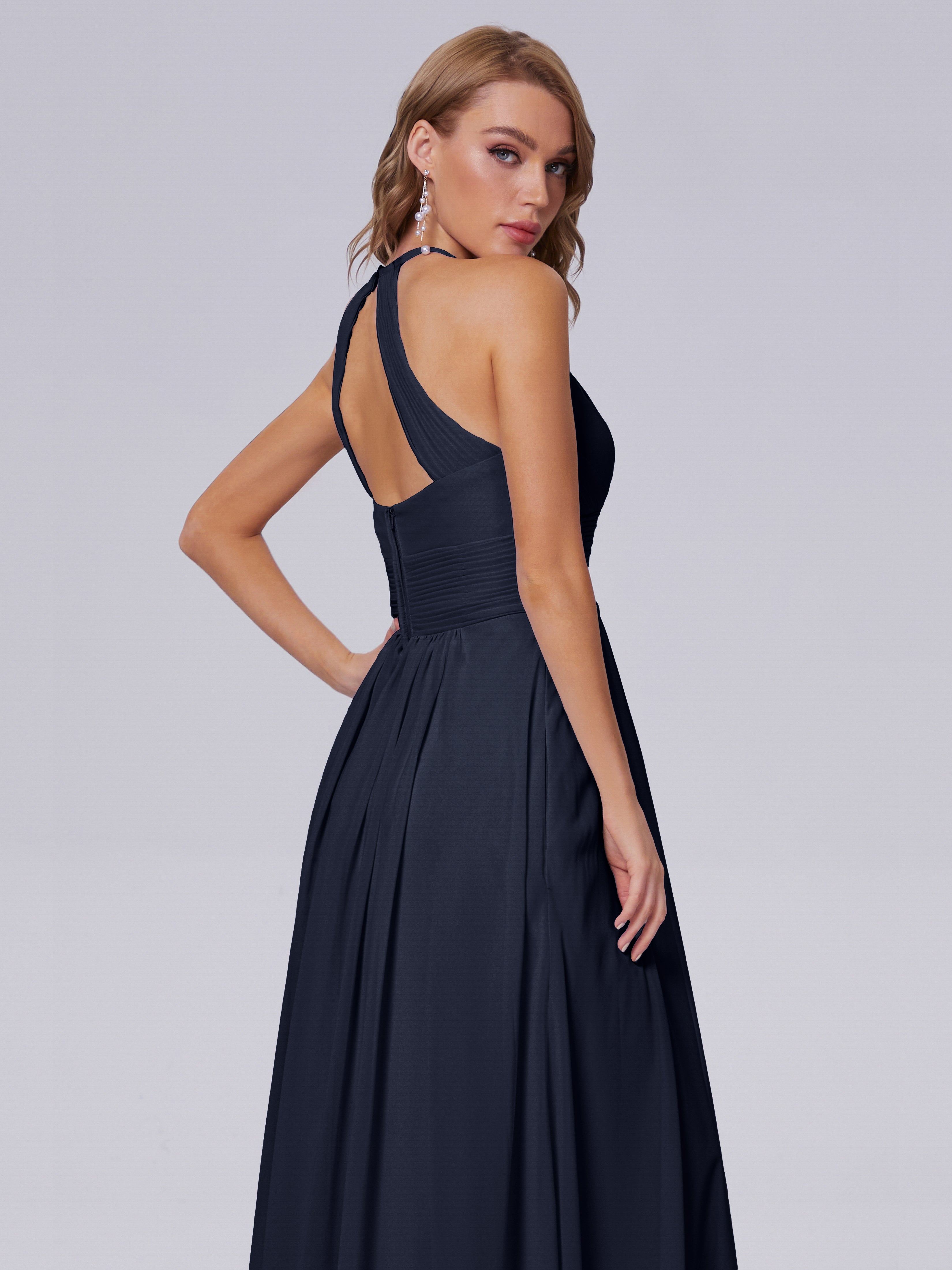 Robes De Demoiselle D'Honneur Bleu Marine Foncé Adaline Impressionnante Licou Mousseline Robes Demoiselle D'Honneur