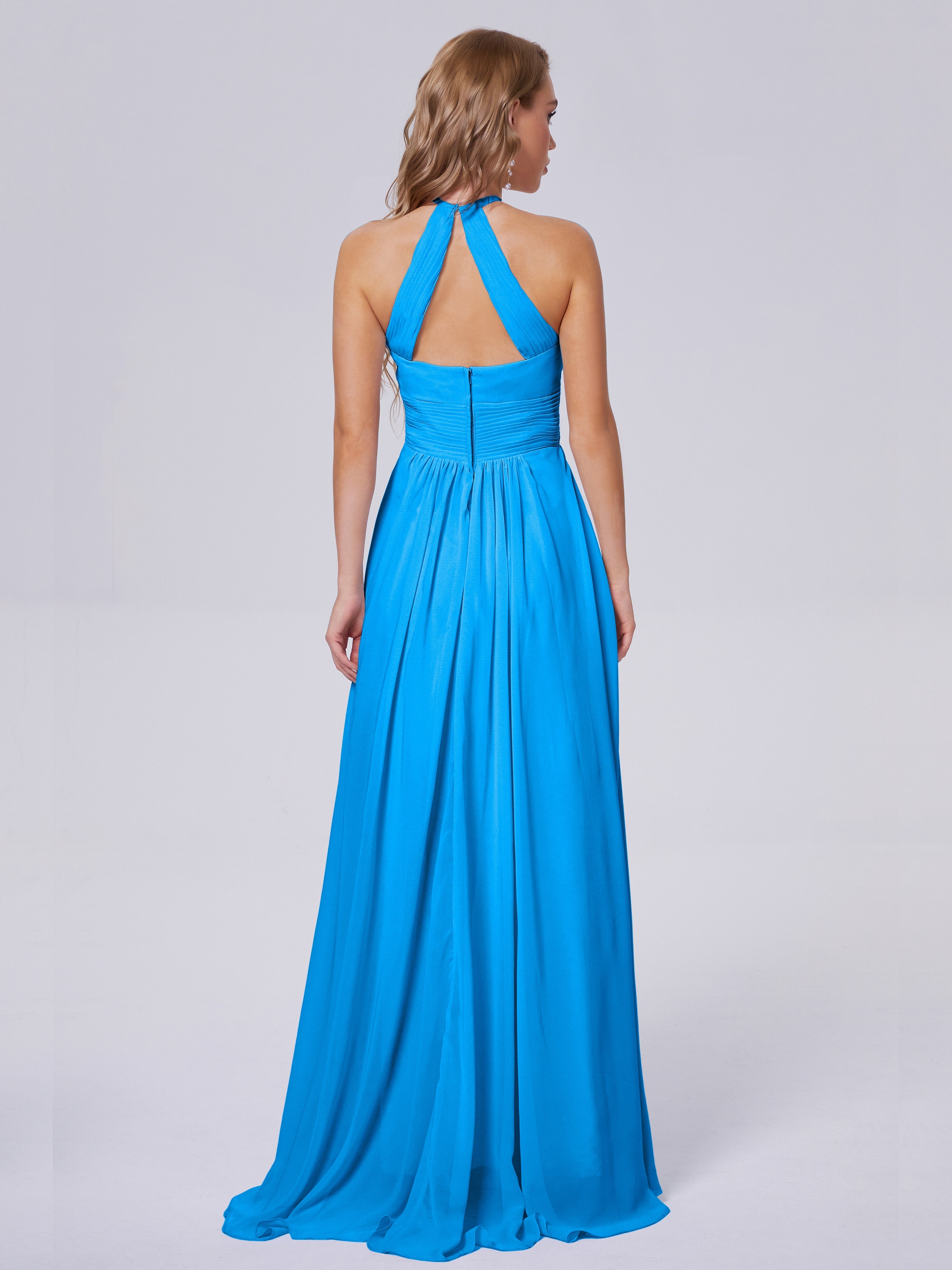Robes De Demoiselle D'Honneur Bleu Océan Adaline Impressionnante Licou Mousseline Robes Demoiselle D'Honneur