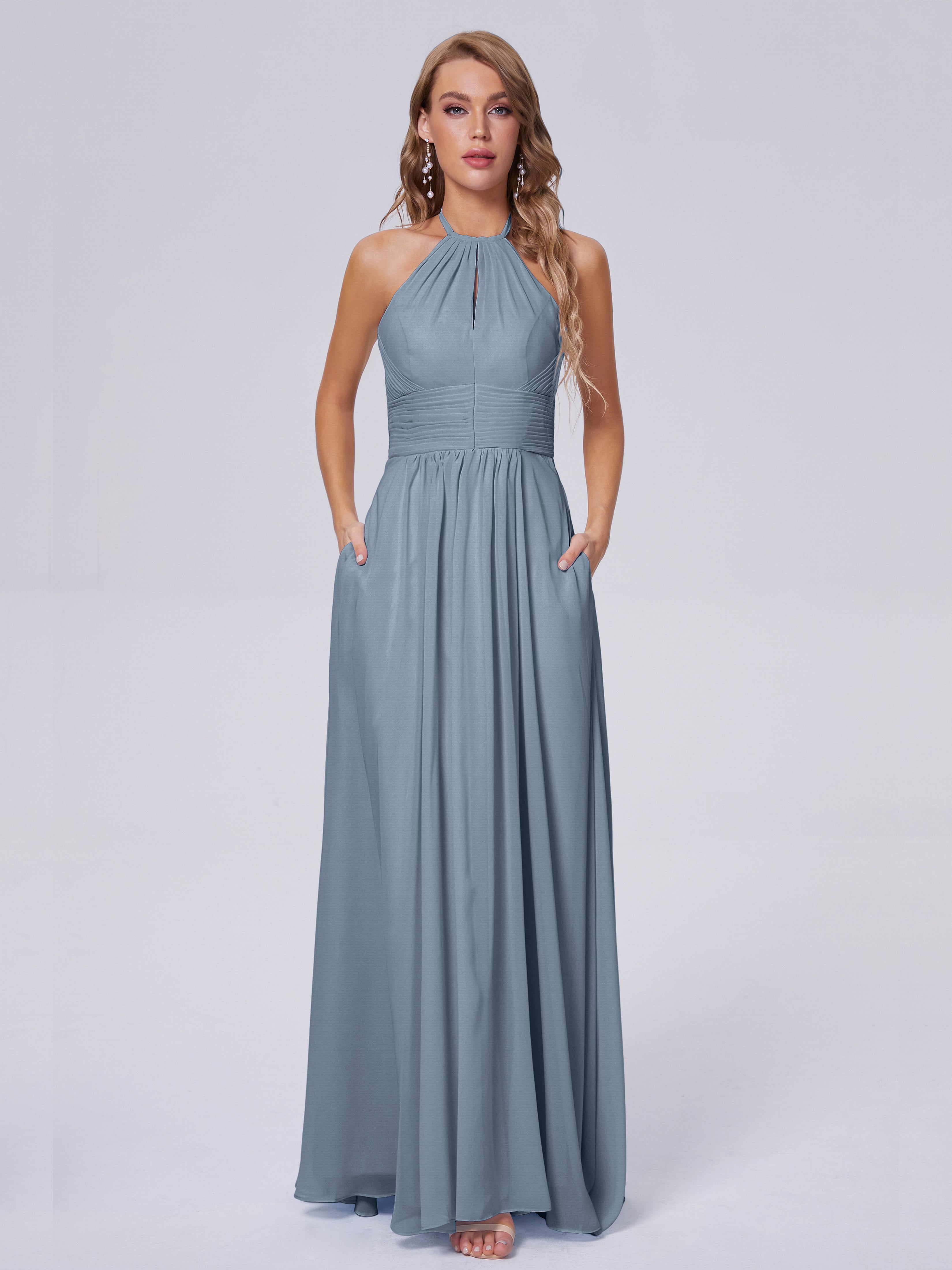 Robes De Demoiselle D'Honneur Bleu Poudre Adaline Impressionnante Licou Mousseline Robes Demoiselle D'Honneur