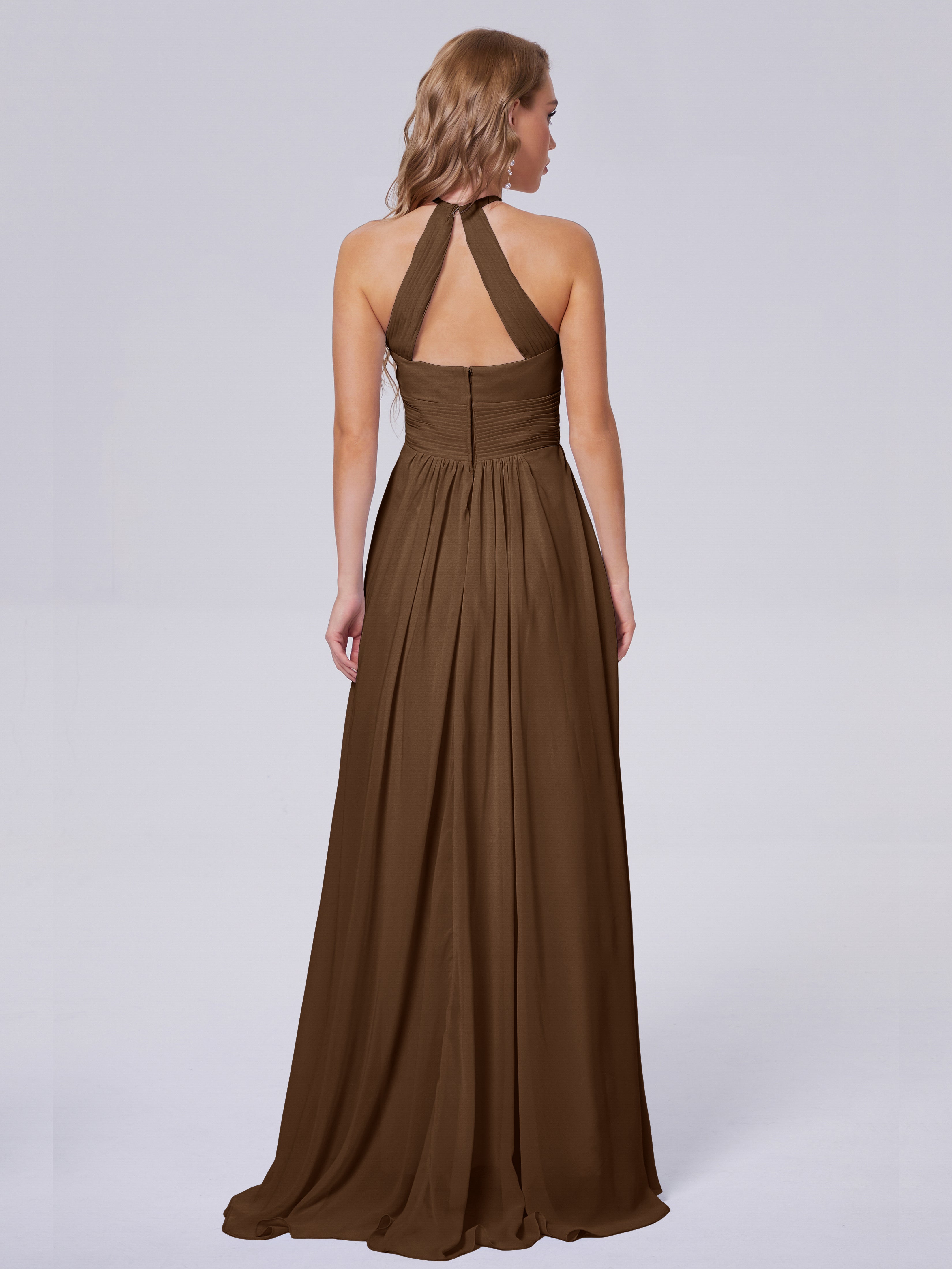 Robes De Demoiselle D'Honneur Brun Adaline Impressionnante Licou Mousseline Robes Demoiselle D'Honneur
