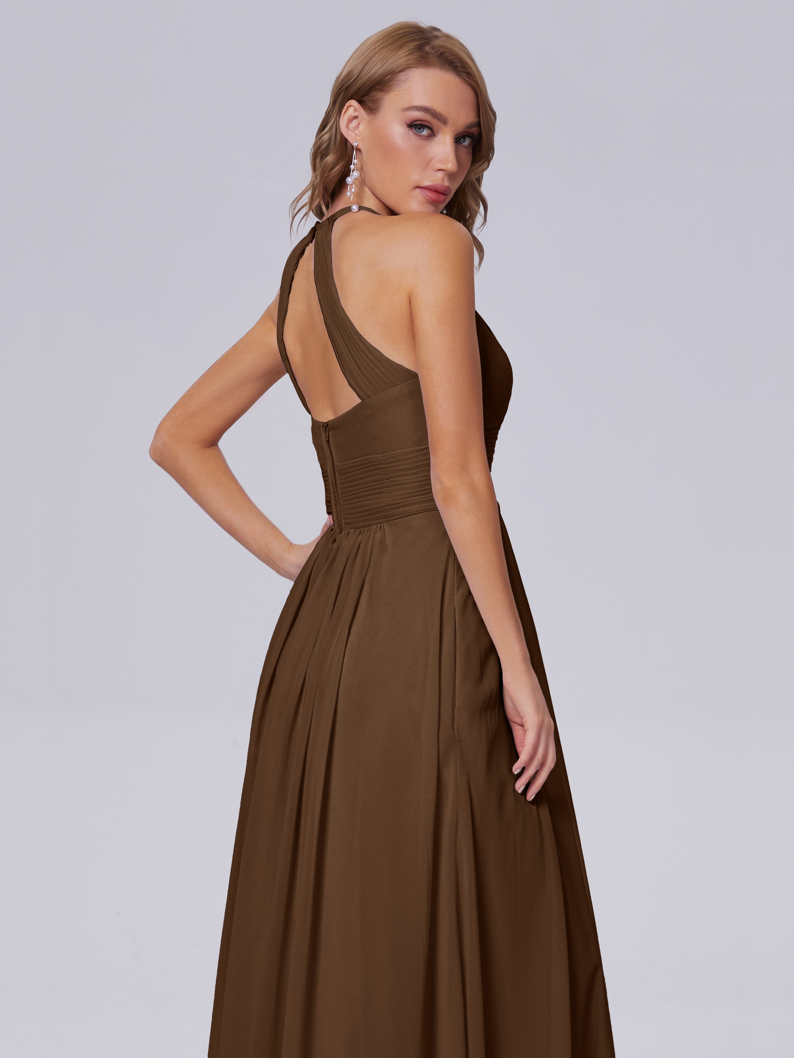 Robes De Demoiselle D'Honneur Brun Adaline Impressionnante Licou Mousseline Robes Demoiselle D'Honneur