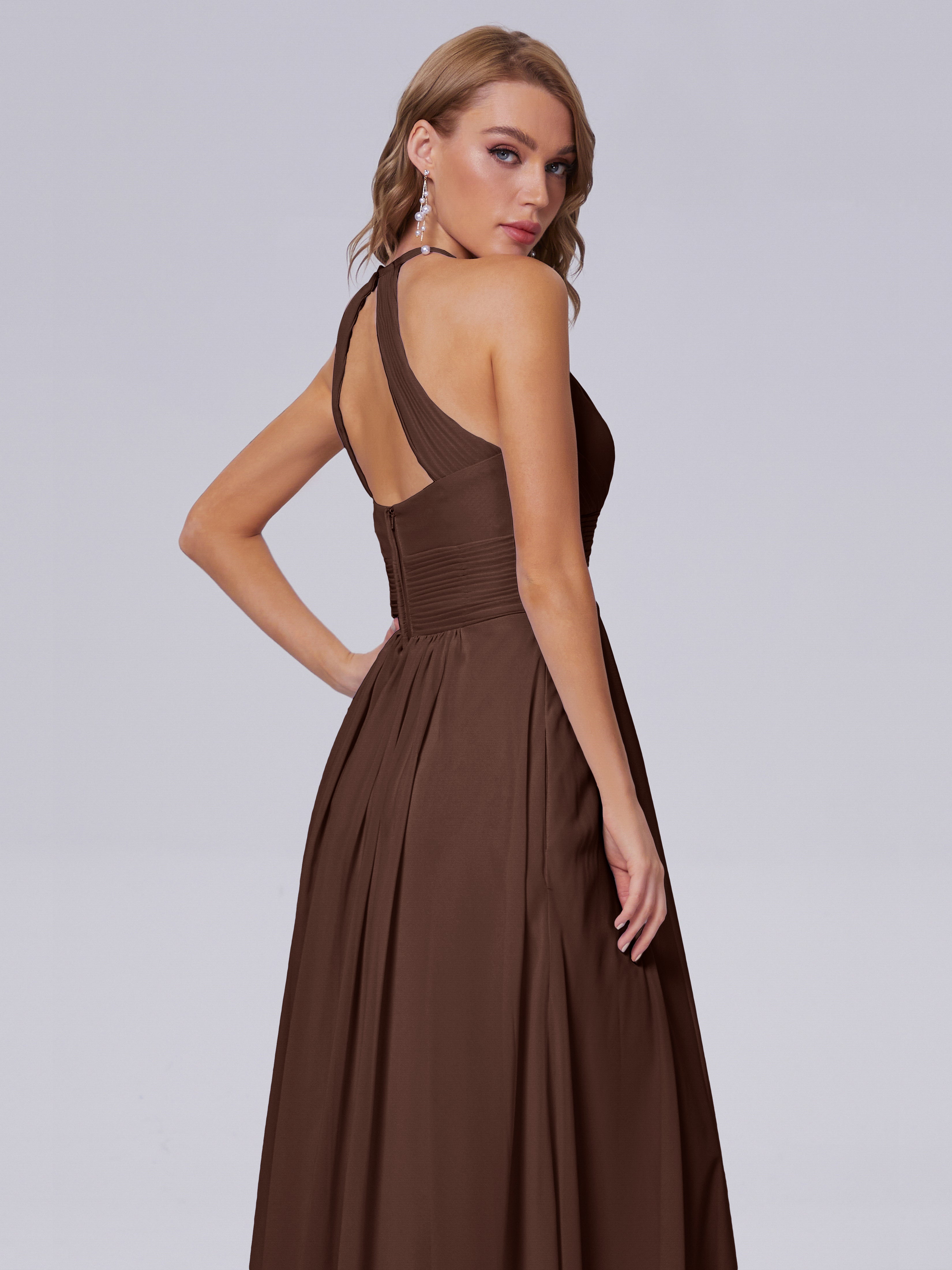 Robe Demoiselle D Honneur Marron Chocolat Adaline Impressionnante Licou Mousseline Robes Demoiselle D'Honneur