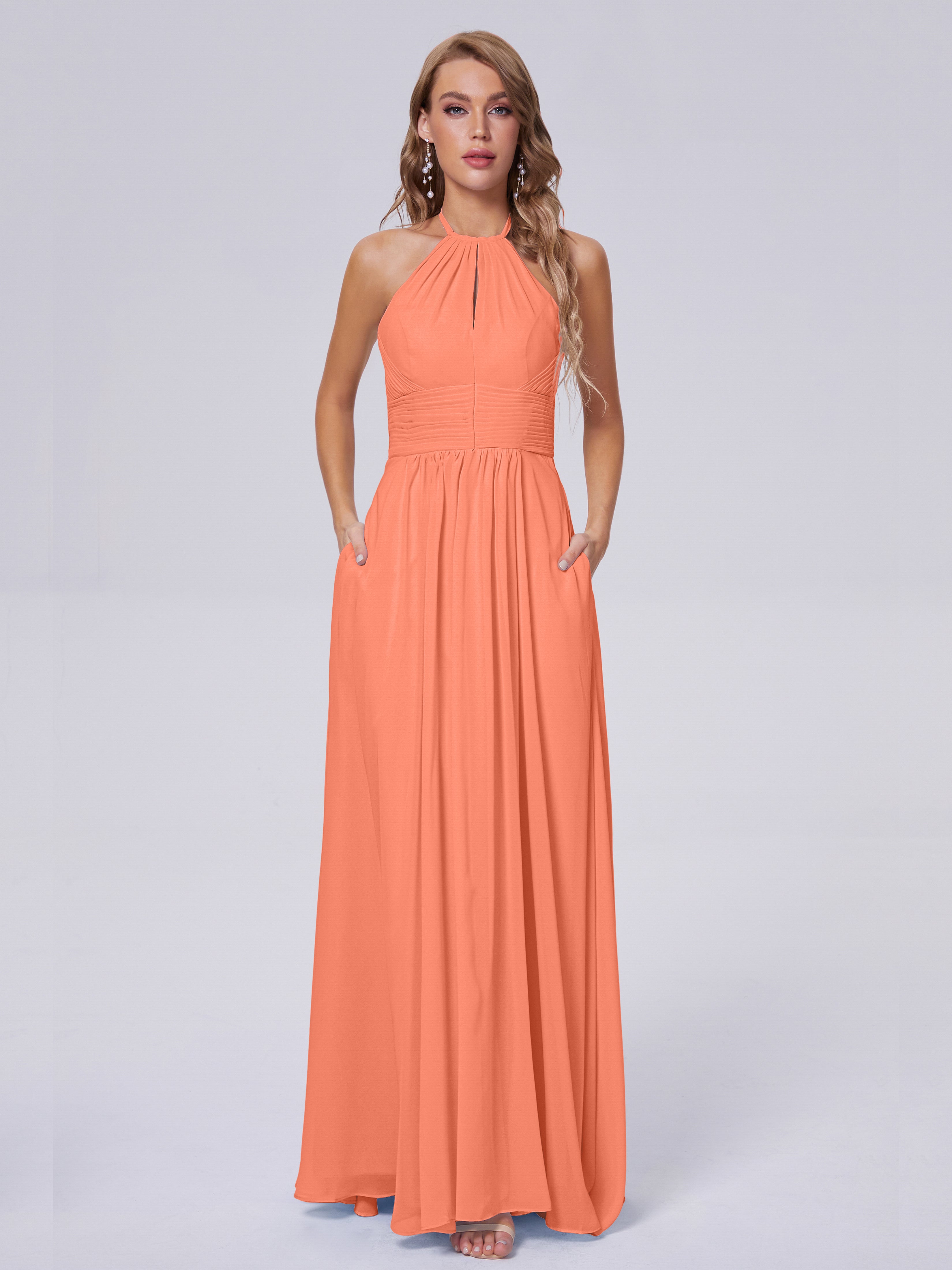 Robes De Demoiselle D'Honneur Coucher De Soleil Adaline Impressionnante Licou Mousseline Robes Demoiselle D'Honneur