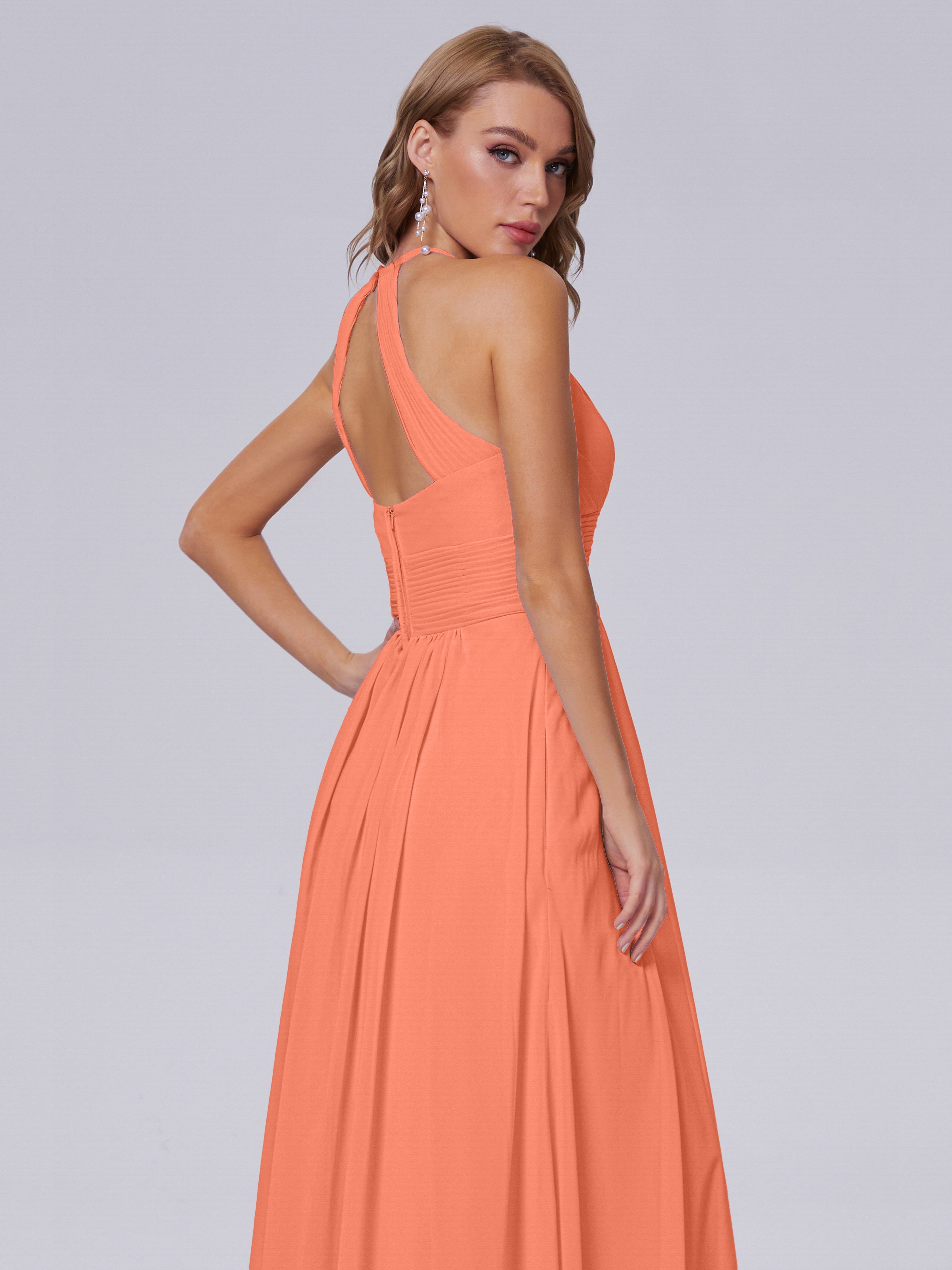 Robes De Demoiselle D'Honneur Coucher De Soleil Adaline Impressionnante Licou Mousseline Robes Demoiselle D'Honneur