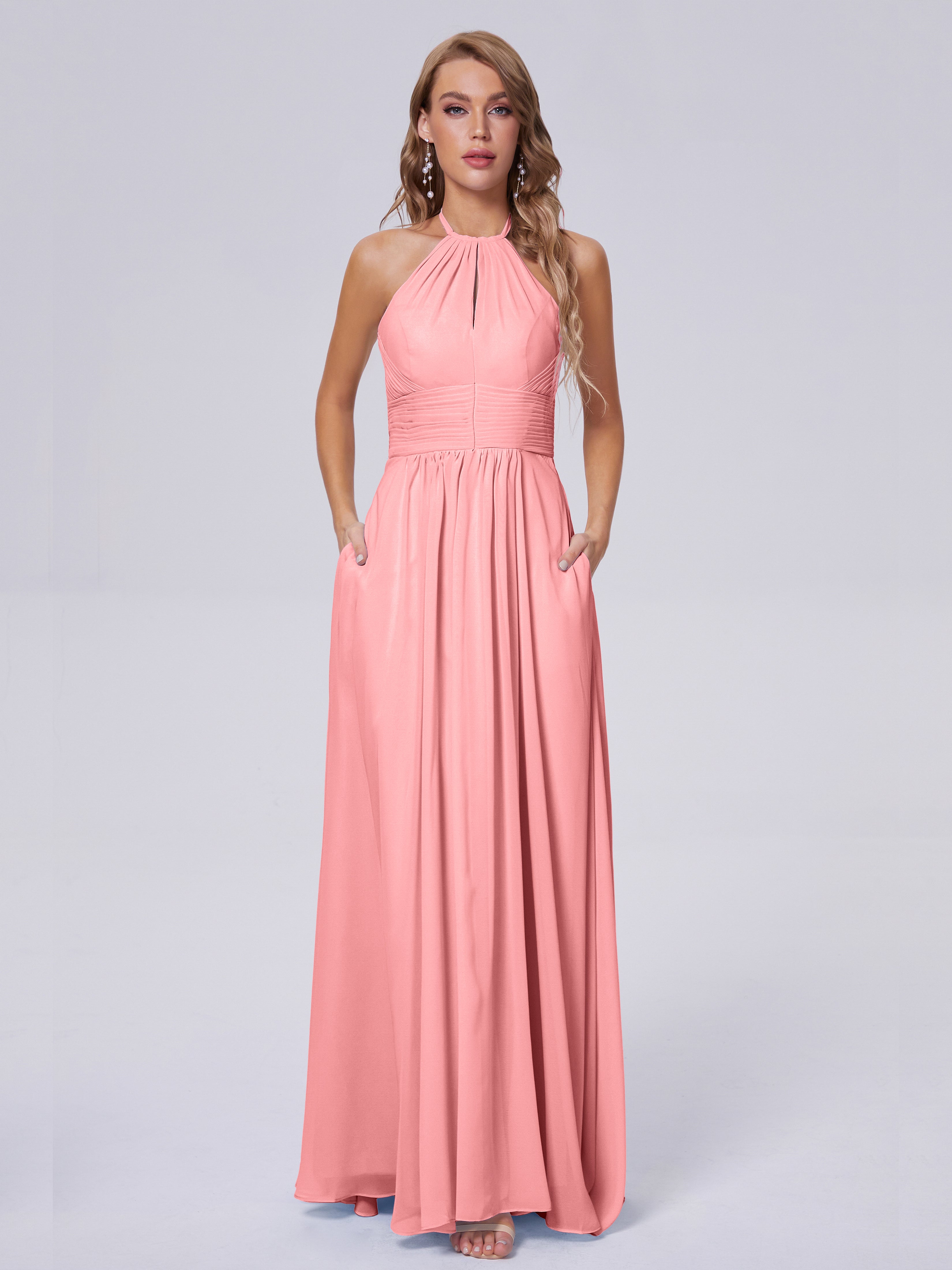 Robes De Demoiselle D'Honneur En Flamant Adaline Impressionnante Licou Mousseline Robes Demoiselle D'Honneur