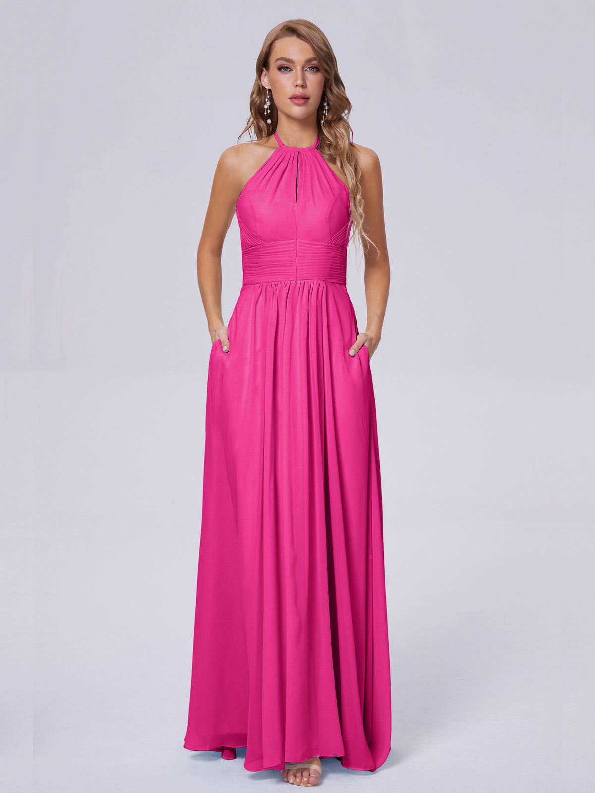 Robe Fuchsia Demoiselle D Honneur Adaline Impressionnante Licou Mousseline Robes Demoiselle D'Honneur