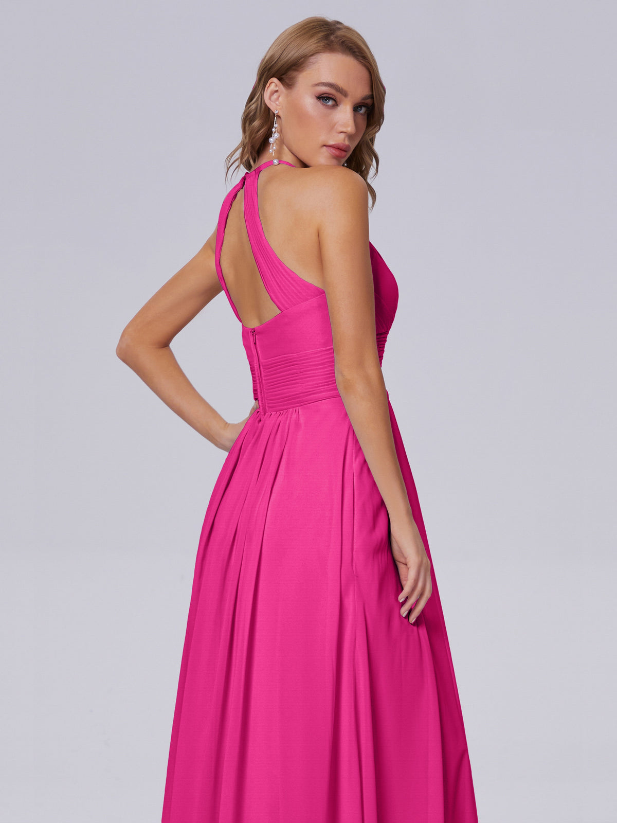 Robe Fuchsia Demoiselle D Honneur Adaline Impressionnante Licou Mousseline Robes Demoiselle D'Honneur