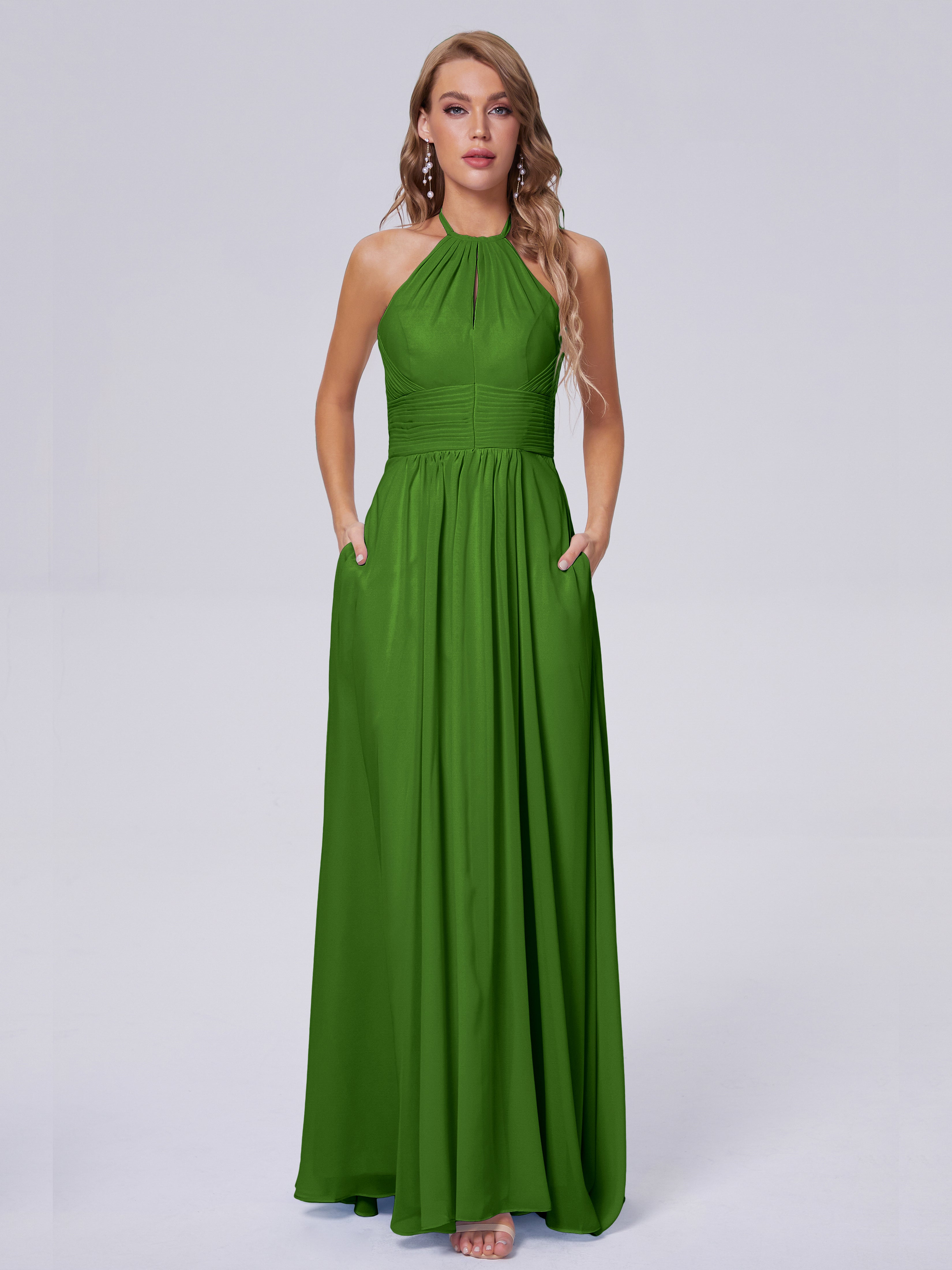 Robes De Demoiselle D'Honneur Vert Mousse Adaline Impressionnante Licou Mousseline Robes Demoiselle D'Honneur