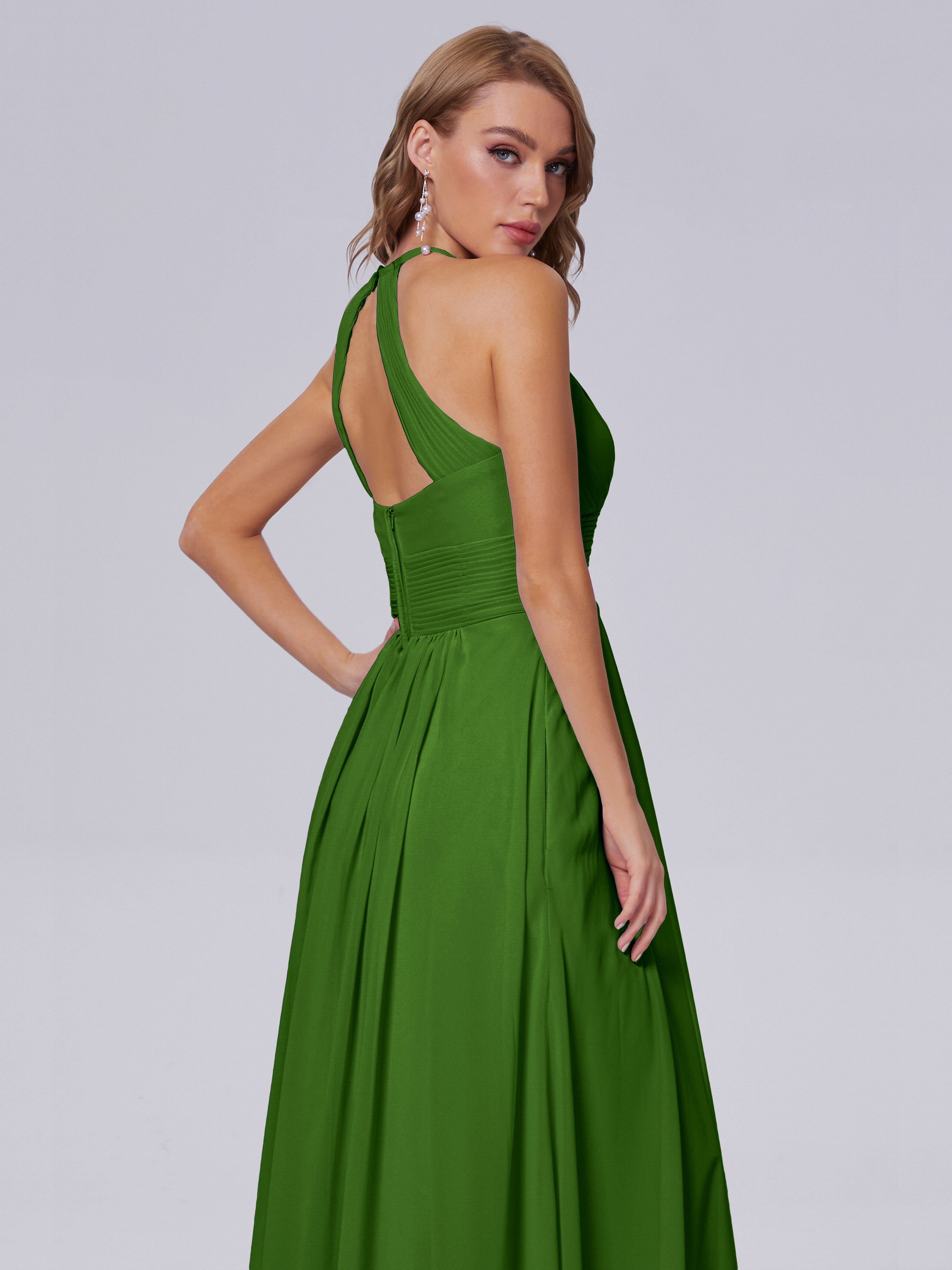 Robes De Demoiselle D'Honneur Vert Mousse Adaline Impressionnante Licou Mousseline Robes Demoiselle D'Honneur