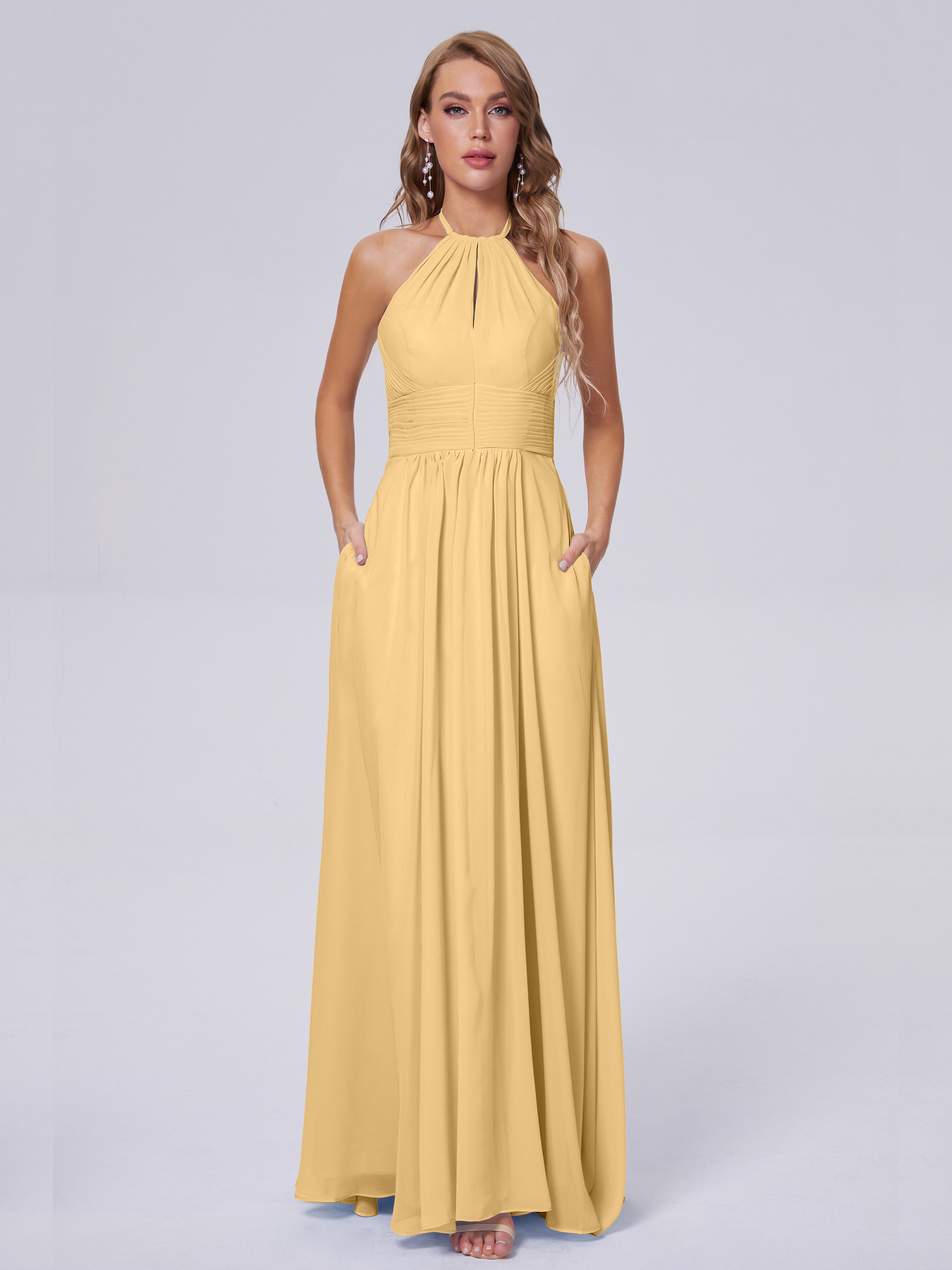 Robe De Demoiselle D Honneur Doré Adaline Impressionnante Licou Mousseline Robes Demoiselle D'Honneur
