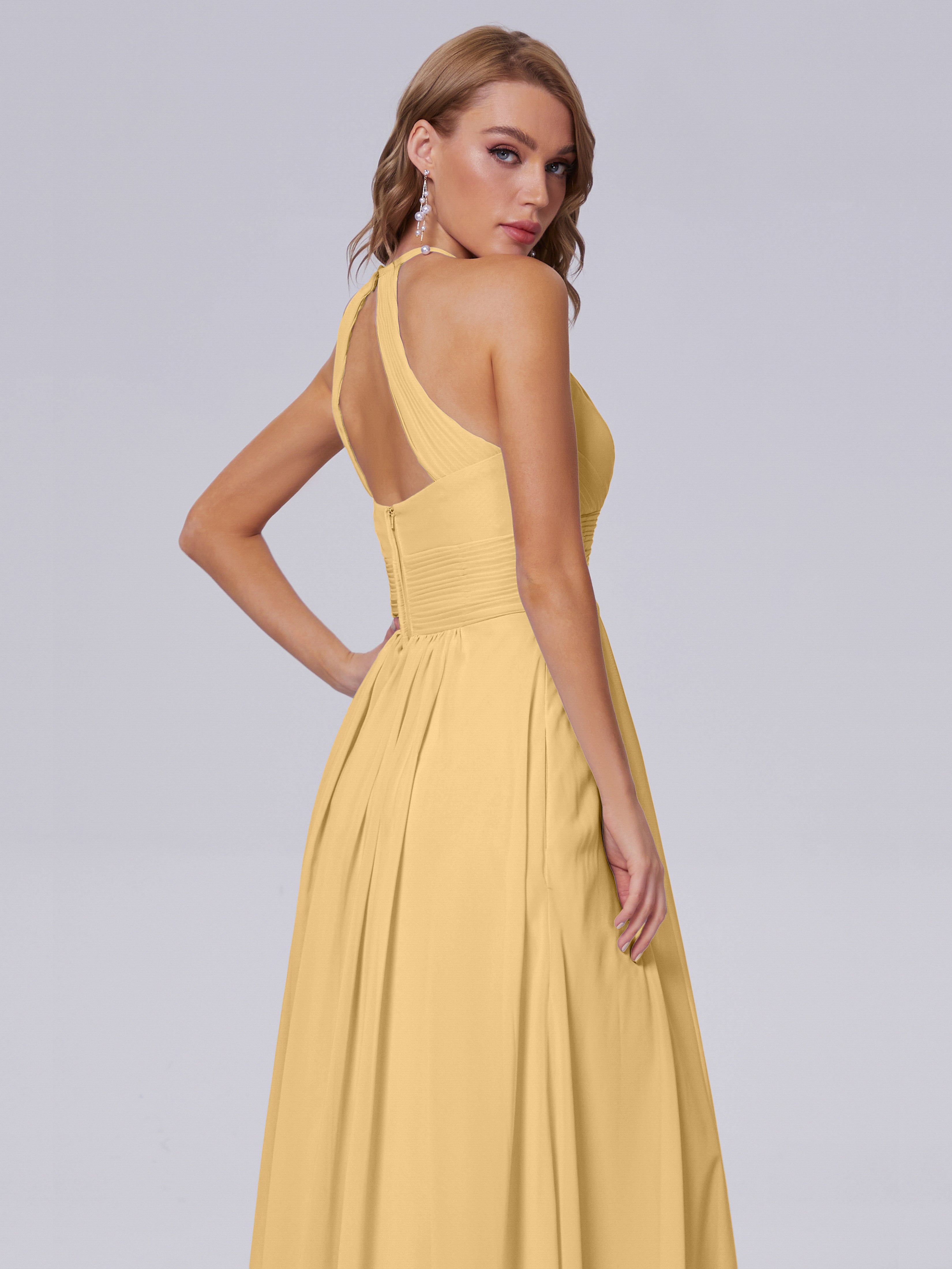 Robe De Demoiselle D Honneur Doré Adaline Impressionnante Licou Mousseline Robes Demoiselle D'Honneur