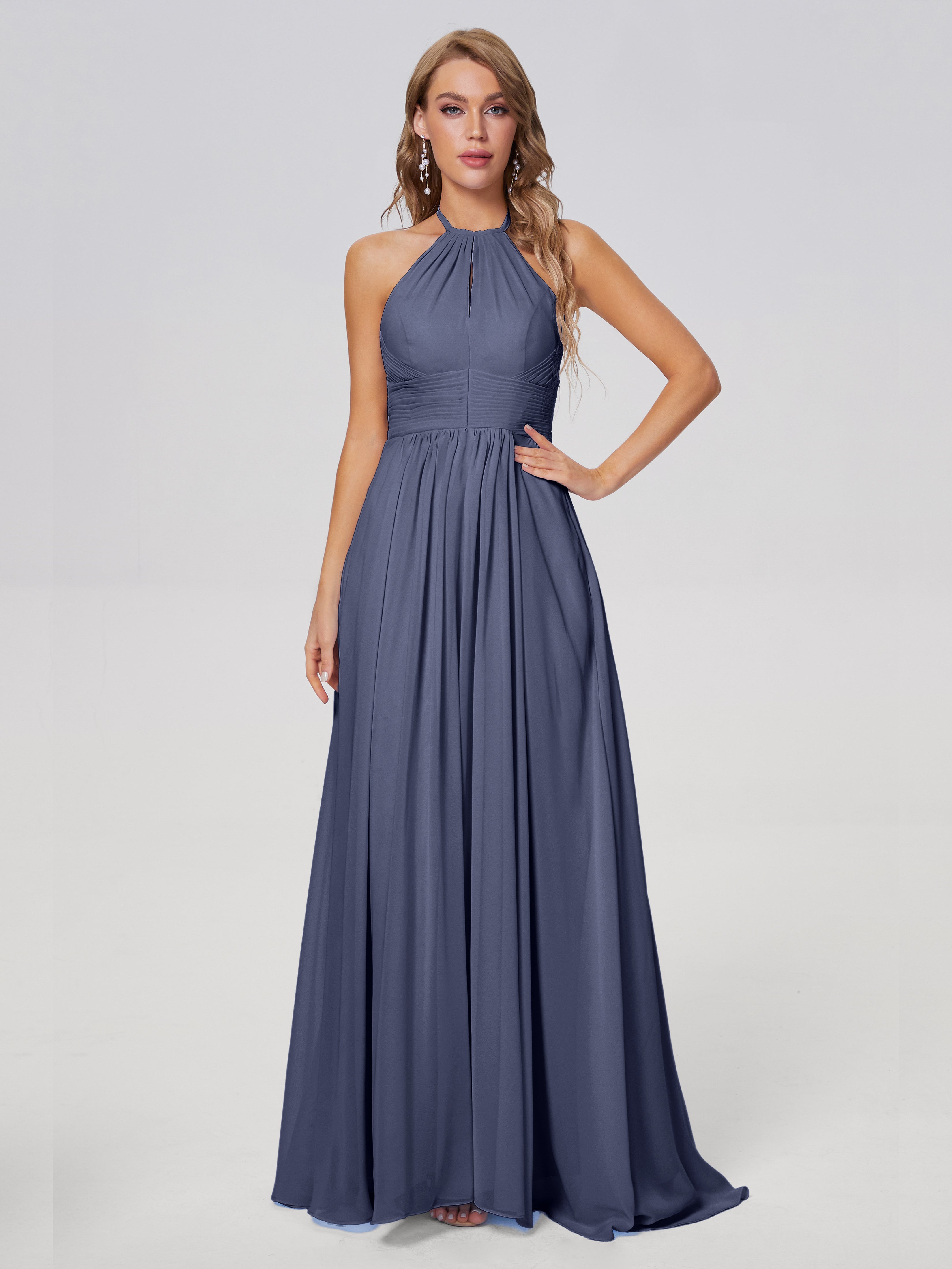 Robes De Demoiselle D'Honneur Bleu Orageux Adaline Impressionnante Licou Mousseline Robes Demoiselle D'Honneur