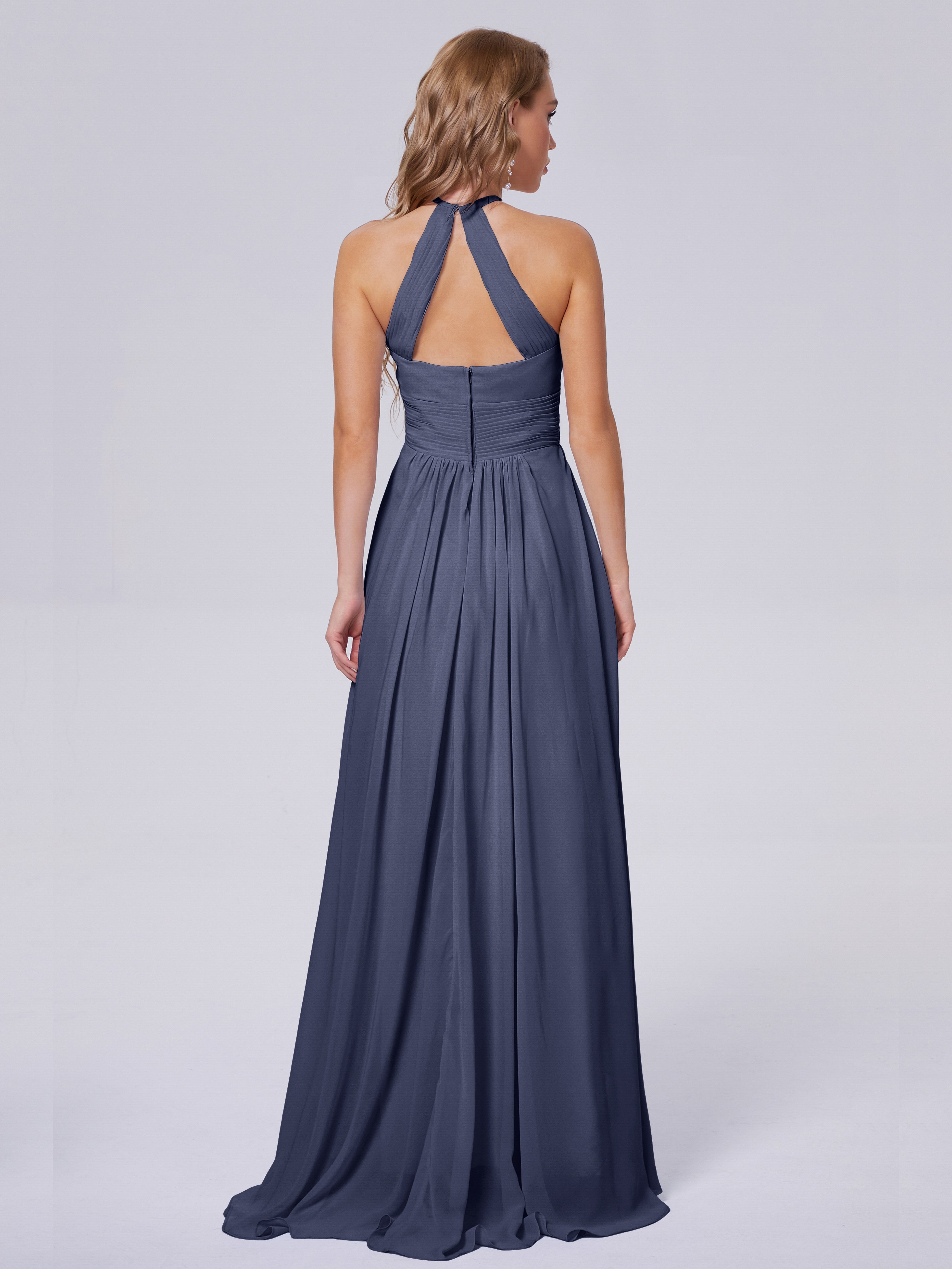Robes De Demoiselle D'Honneur Bleu Orageux Adaline Impressionnante Licou Mousseline Robes Demoiselle D'Honneur