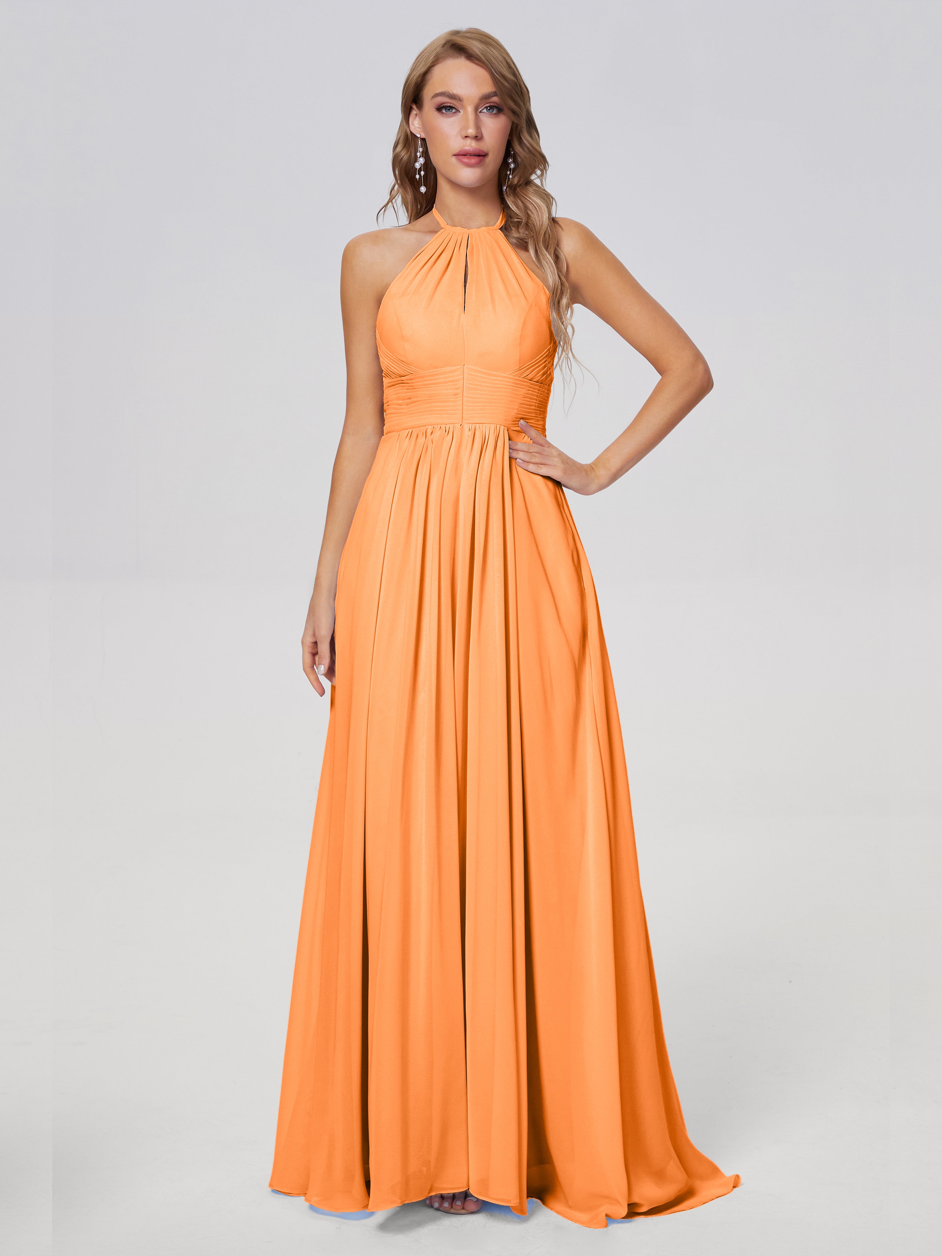 Robe Demoiselle D Honneur Orange Vif Adaline Impressionnante Licou Mousseline Robes Demoiselle D'Honneur
