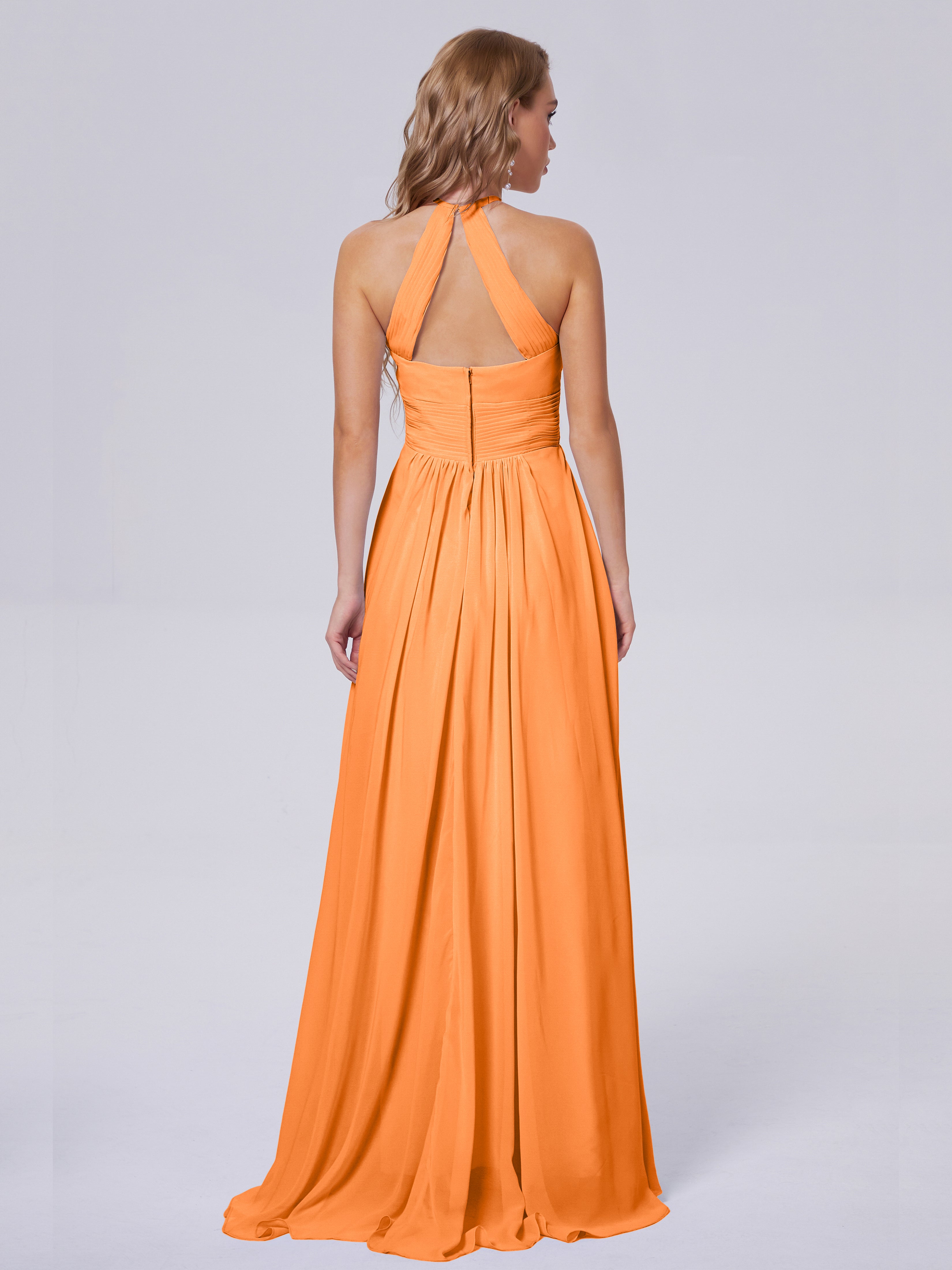 Robe Demoiselle D Honneur Orange Vif Adaline Impressionnante Licou Mousseline Robes Demoiselle D'Honneur