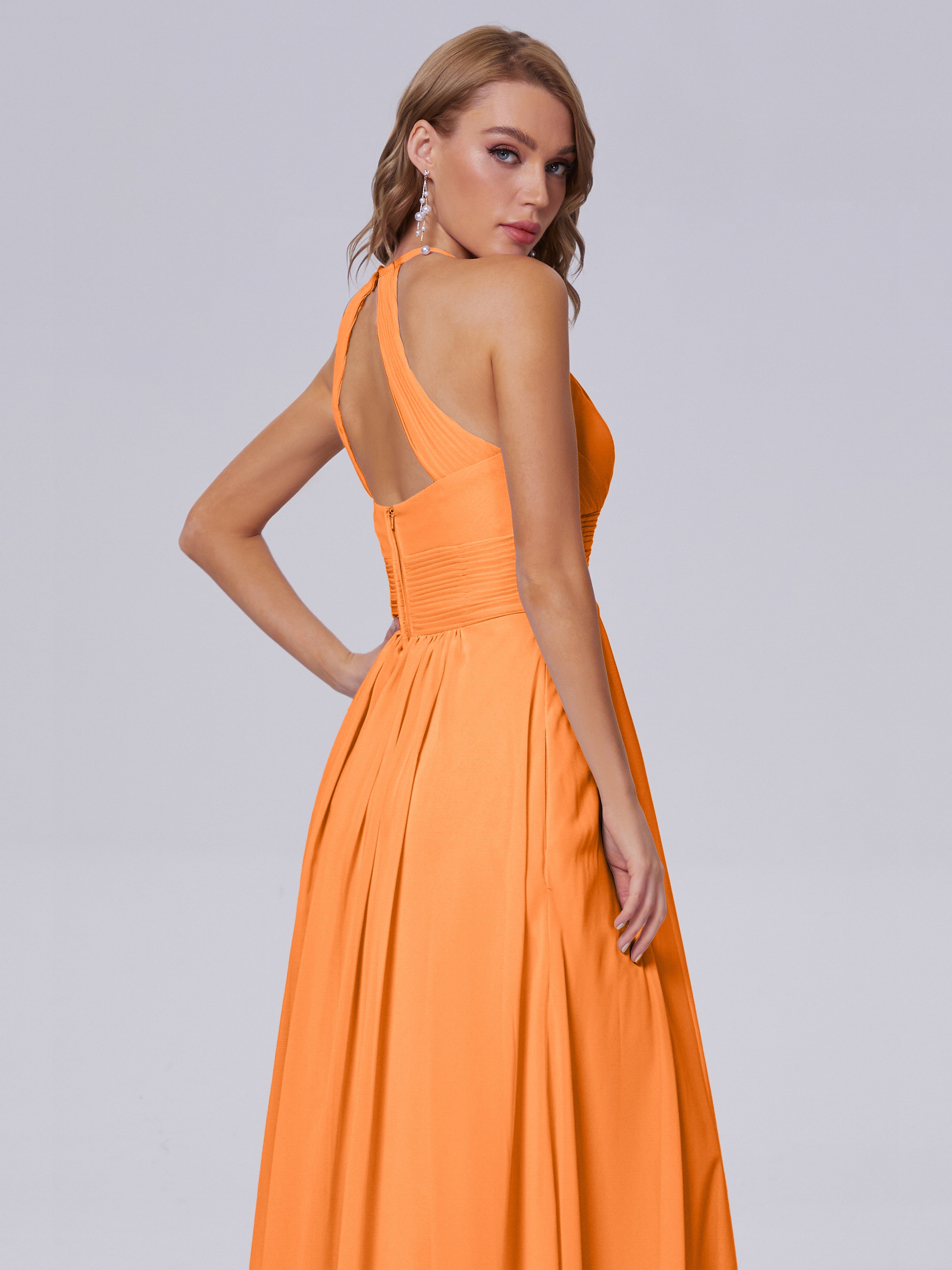 Robe Demoiselle D Honneur Orange Vif Adaline Impressionnante Licou Mousseline Robes Demoiselle D'Honneur
