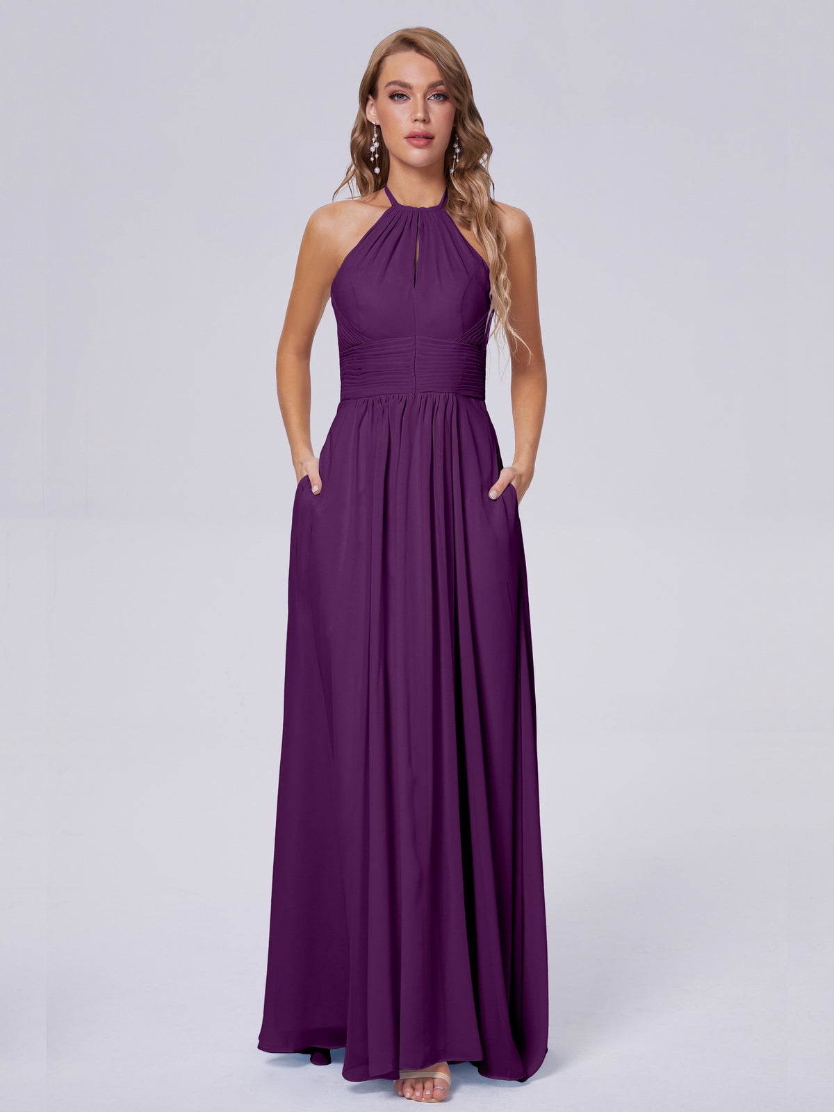 Robes De Demoiselle D'Honneur En Raisin Adaline Impressionnante Licou Mousseline Robes Demoiselle D'Honneur