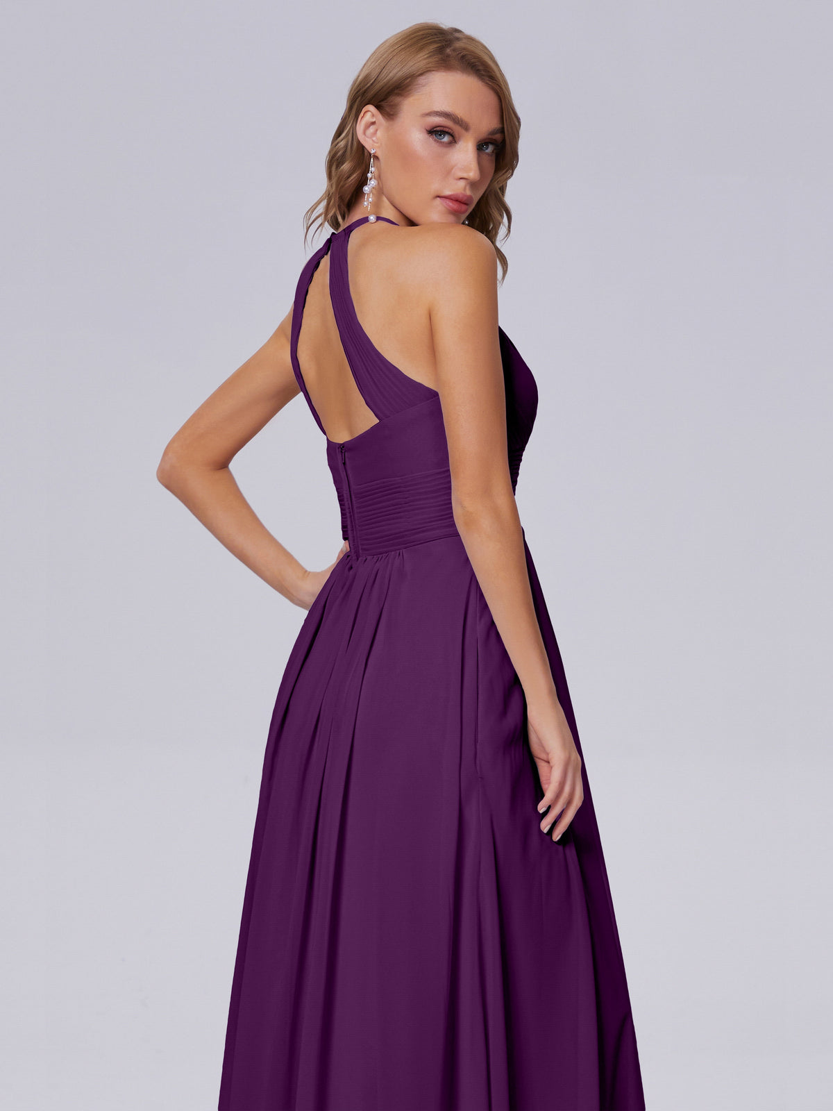 Robes De Demoiselle D'Honneur En Raisin Adaline Impressionnante Licou Mousseline Robes Demoiselle D'Honneur