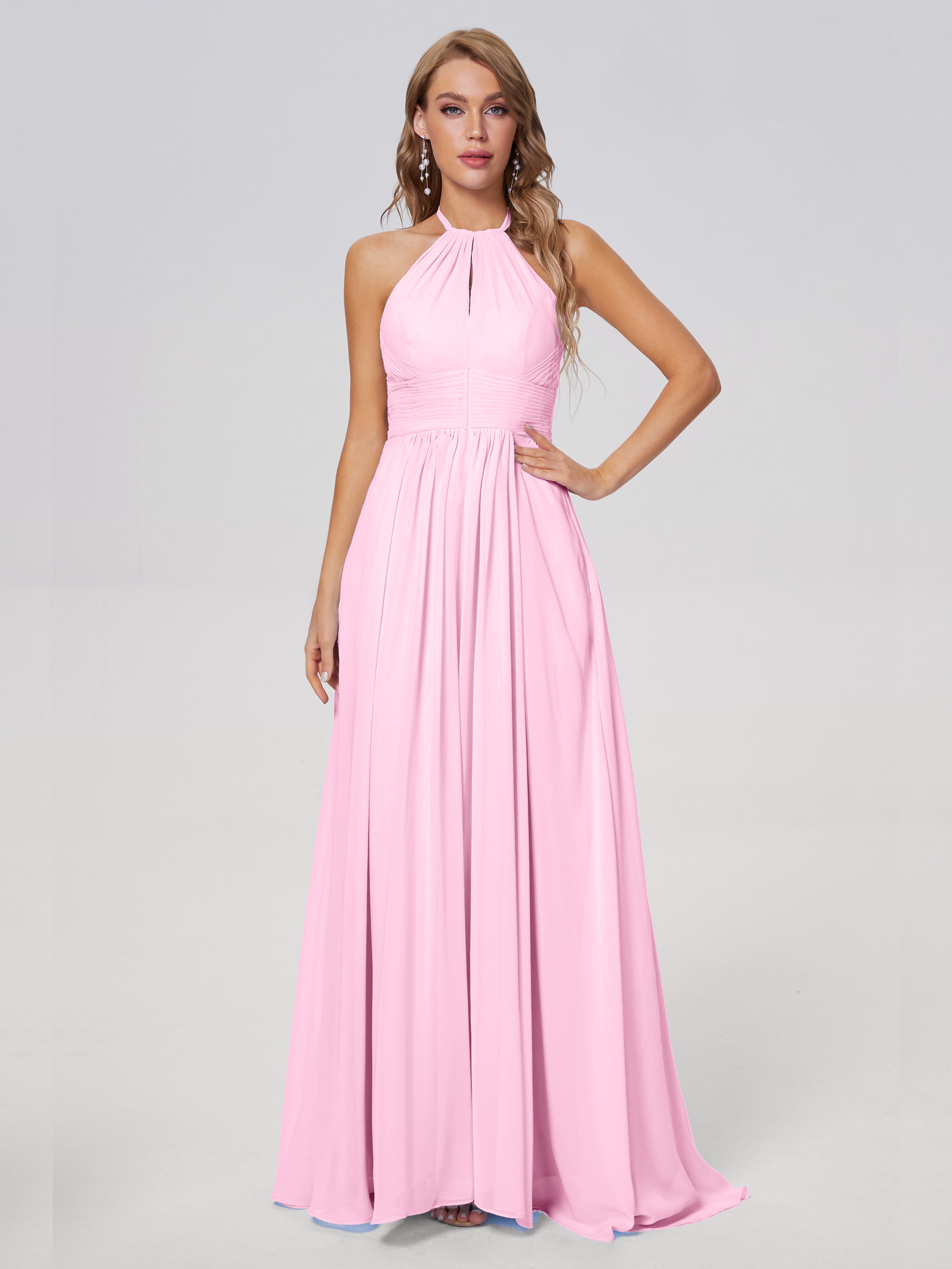 Robes De Demoiselle D'Honneur Rose Bonbon Adaline Impressionnante Licou Mousseline Robes Demoiselle D'Honneur