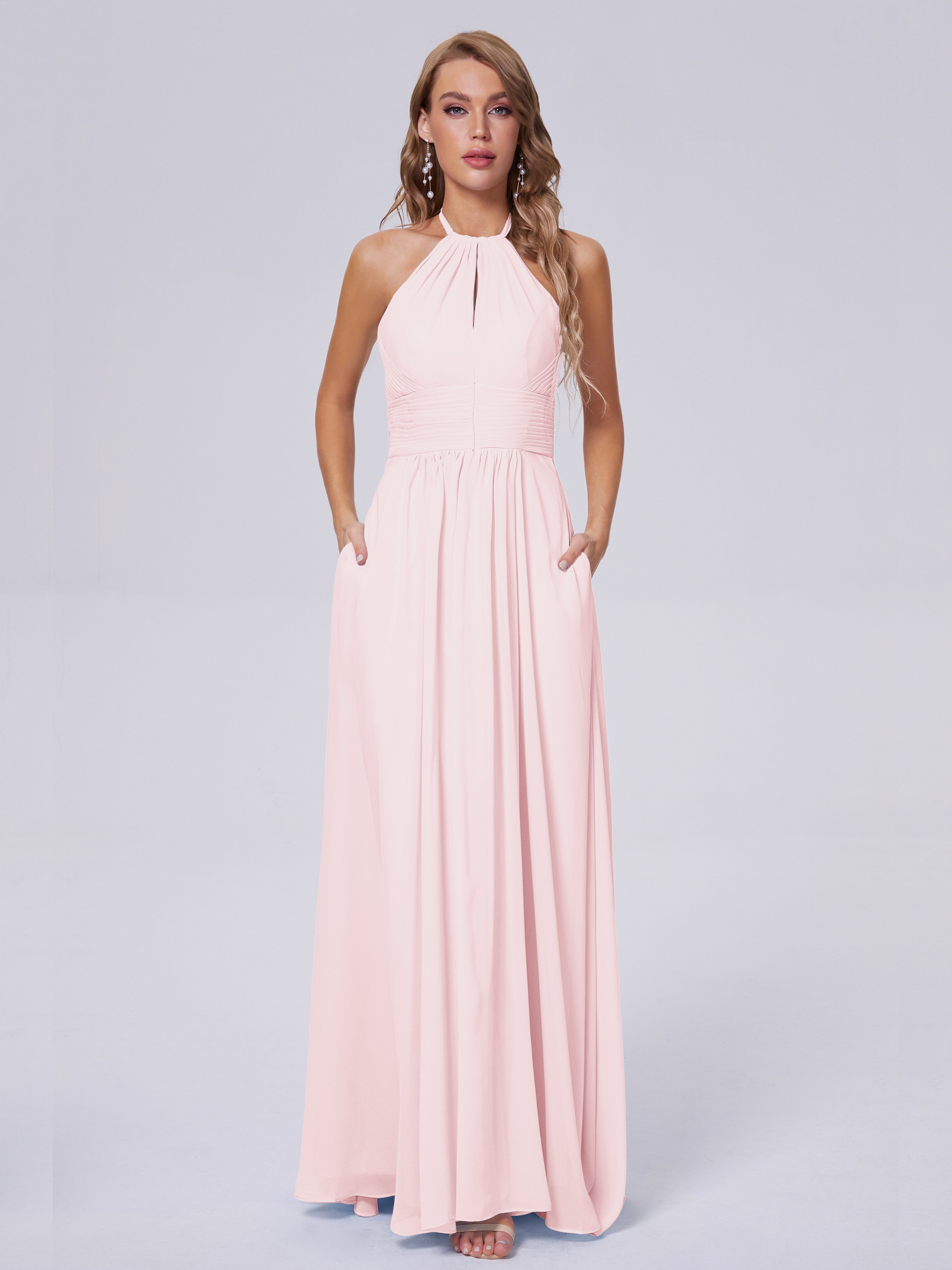 Robe Demoiselle D Honneur Rose Pale Adaline Impressionnante Licou Mousseline Robes Demoiselle D'Honneur