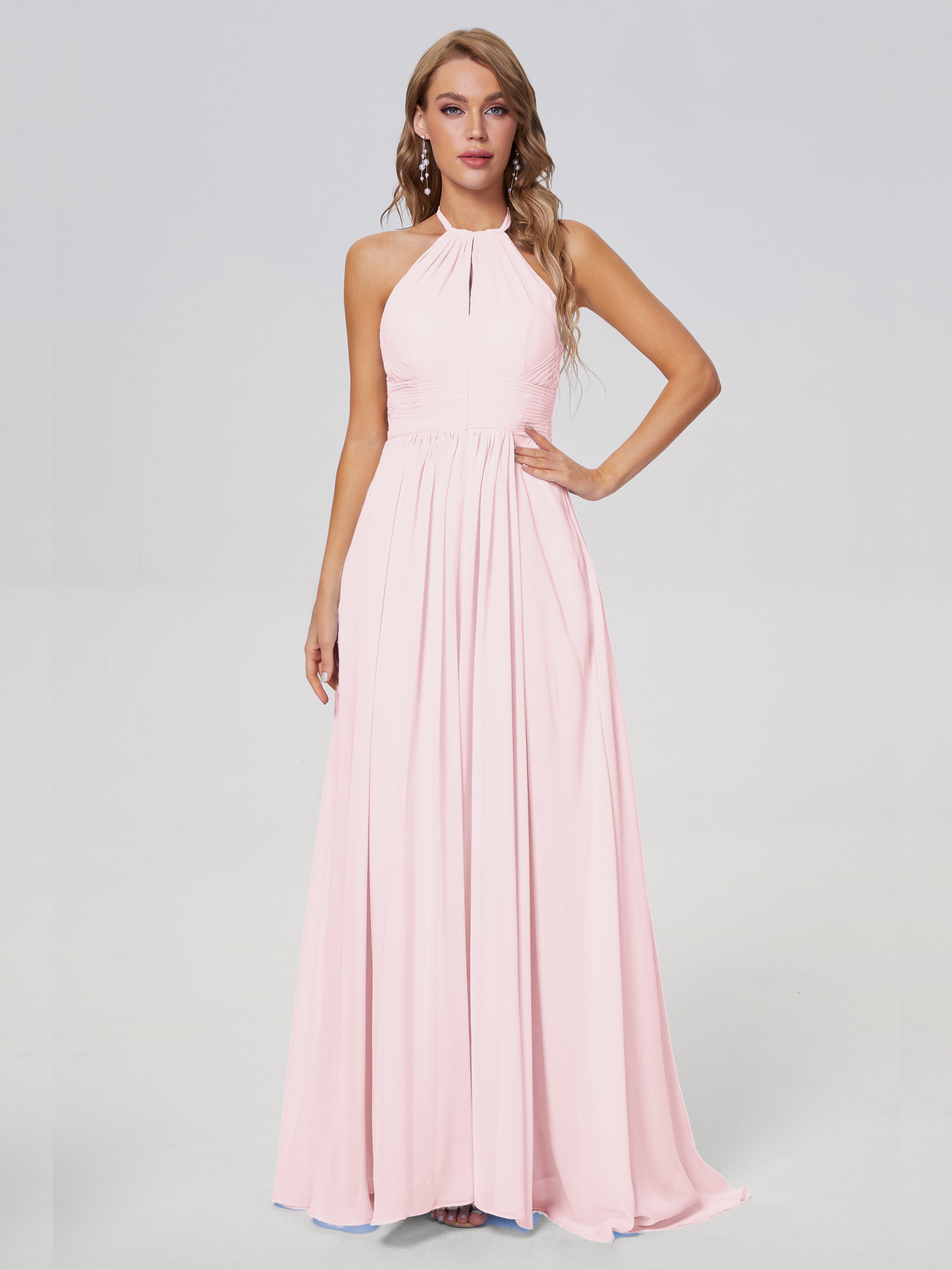 Robe Demoiselle D Honneur Rose Pale Adaline Impressionnante Licou Mousseline Robes Demoiselle D'Honneur