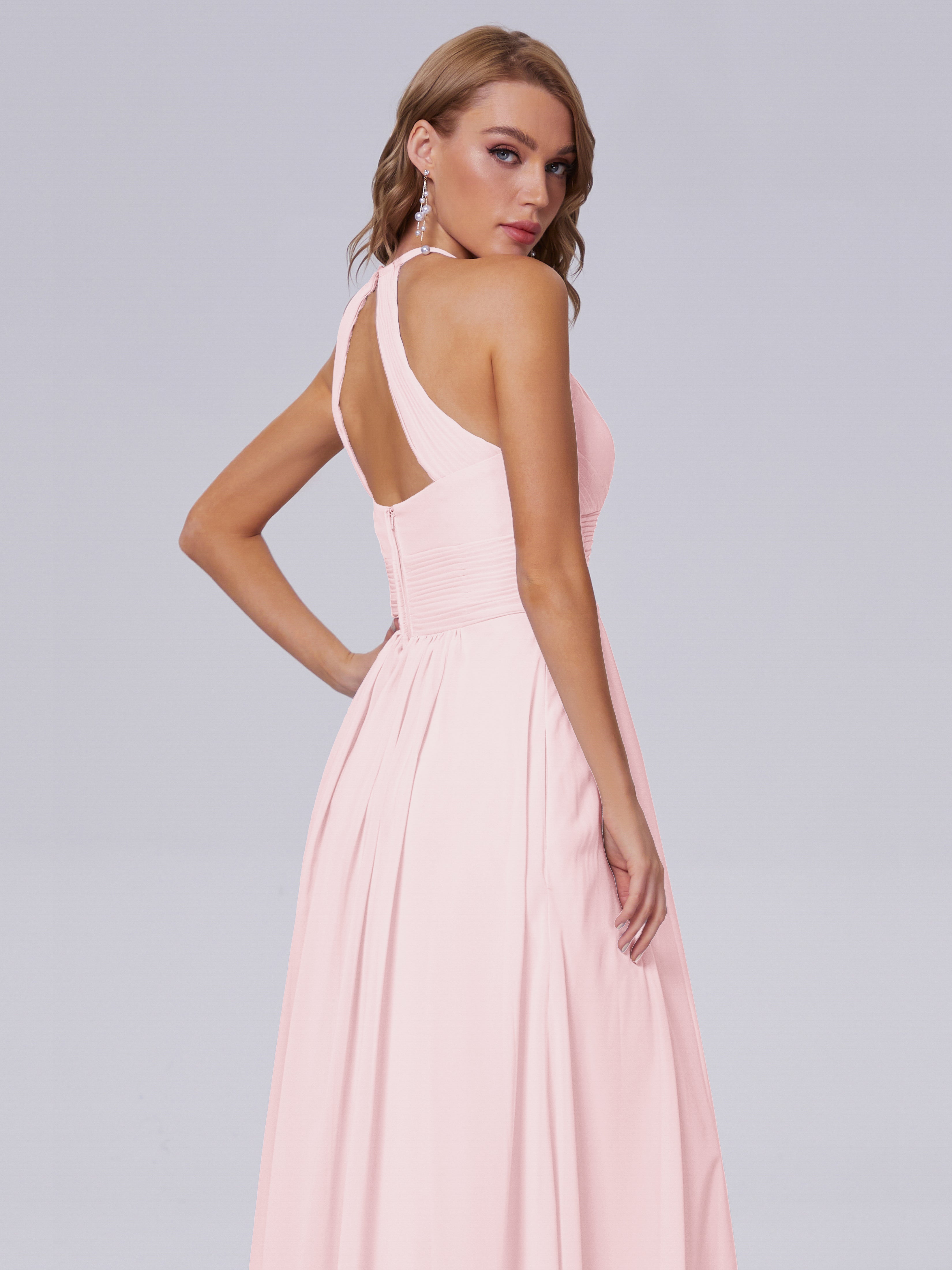 Robe Demoiselle D Honneur Rose Pale Adaline Impressionnante Licou Mousseline Robes Demoiselle D'Honneur