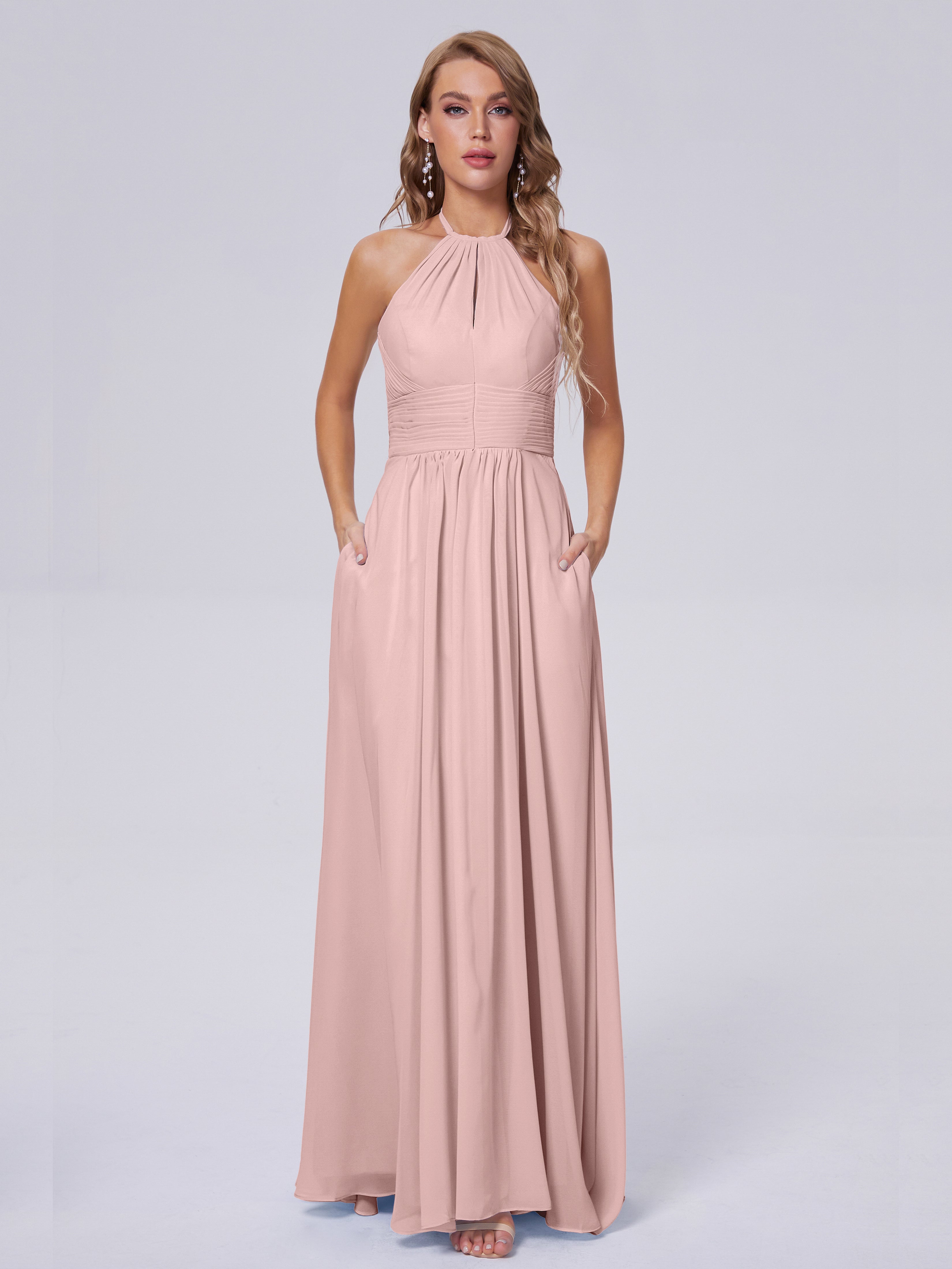 Robe Longue Demoiselle D Honneur Rose Poudré Adaline Impressionnante Licou Mousseline Robes Demoiselle D'Honneur