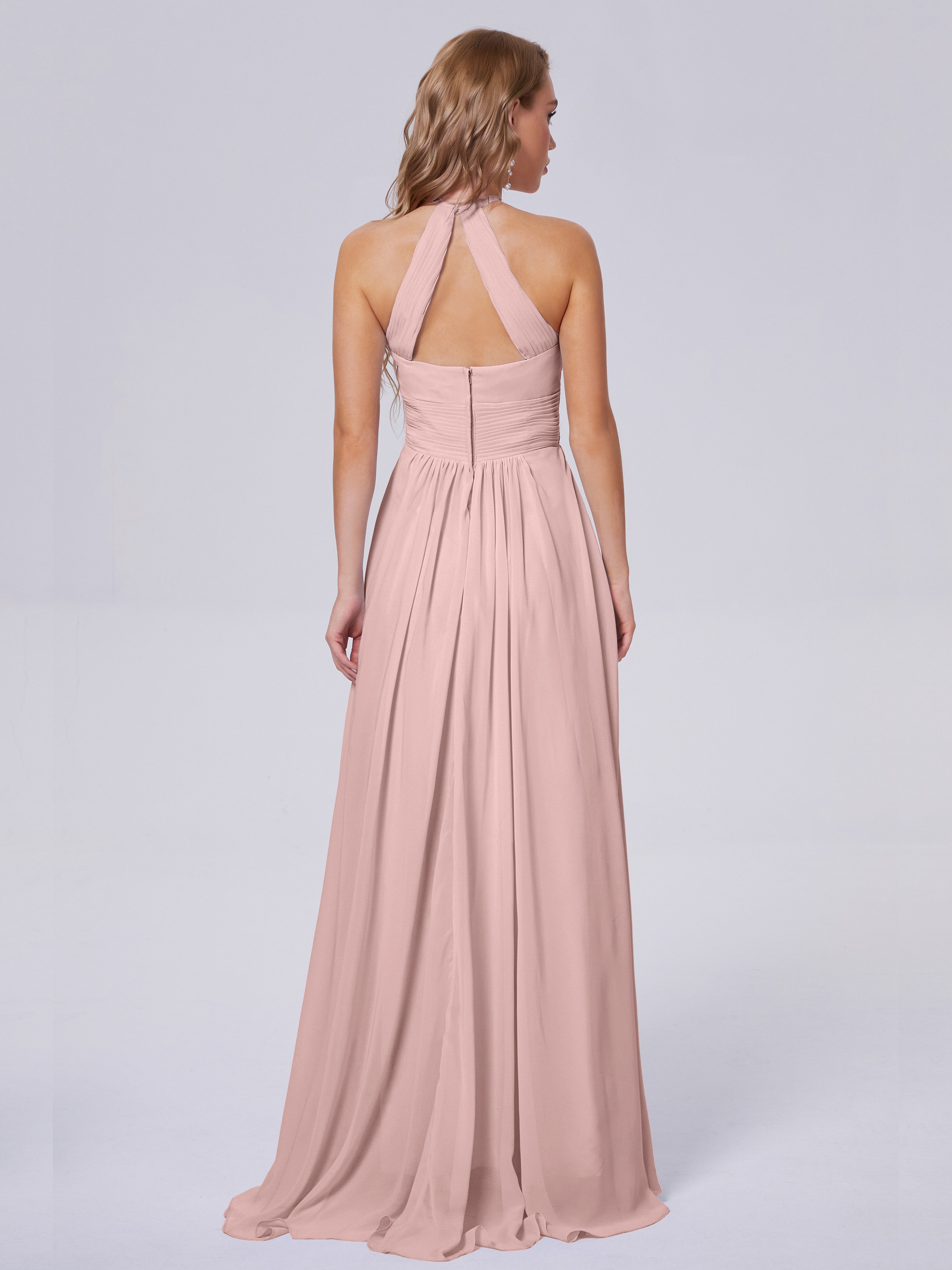 Robe Longue Demoiselle D Honneur Rose Poudré Adaline Impressionnante Licou Mousseline Robes Demoiselle D'Honneur