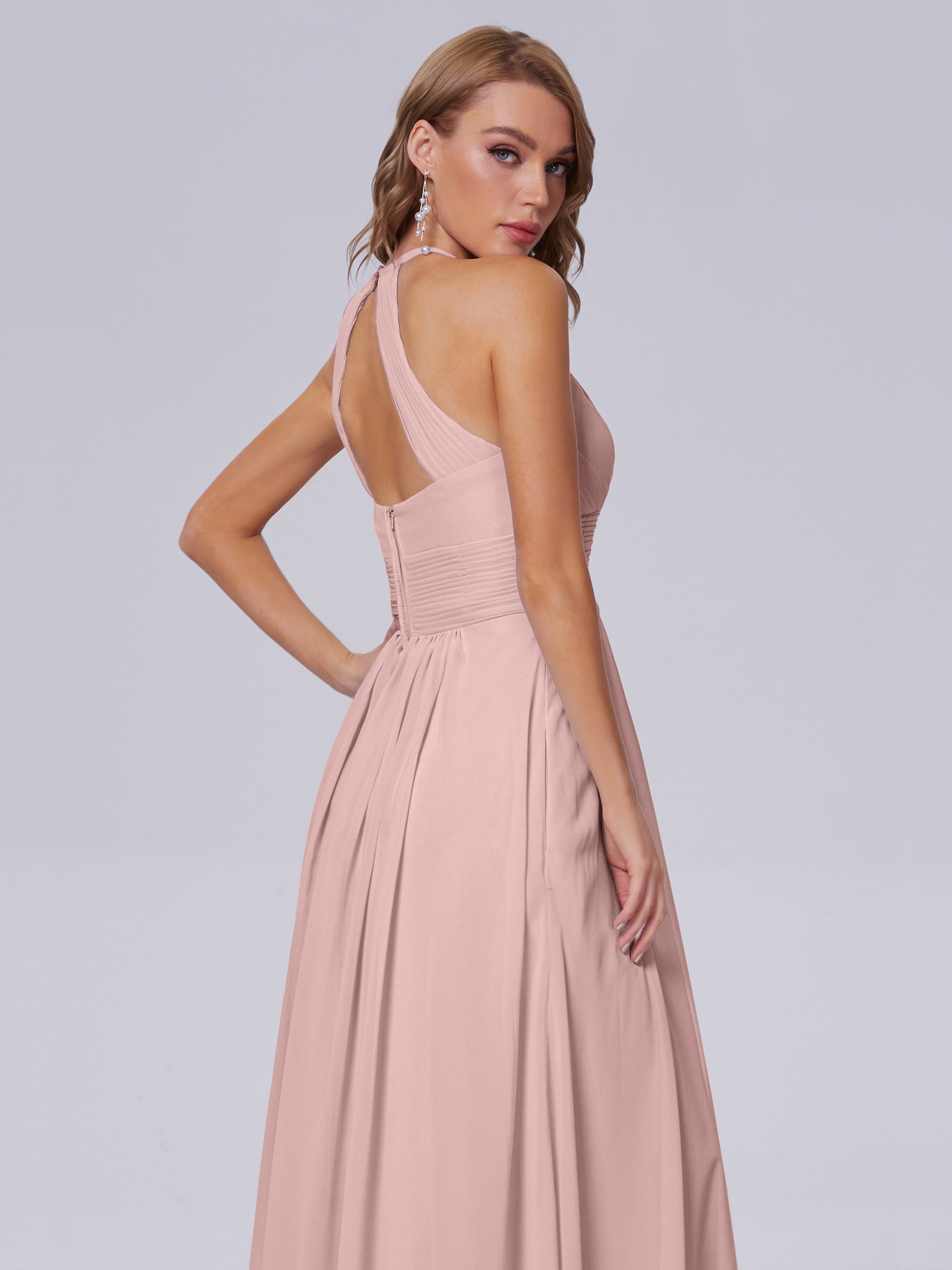 Robe Longue Demoiselle D Honneur Rose Poudré Adaline Impressionnante Licou Mousseline Robes Demoiselle D'Honneur