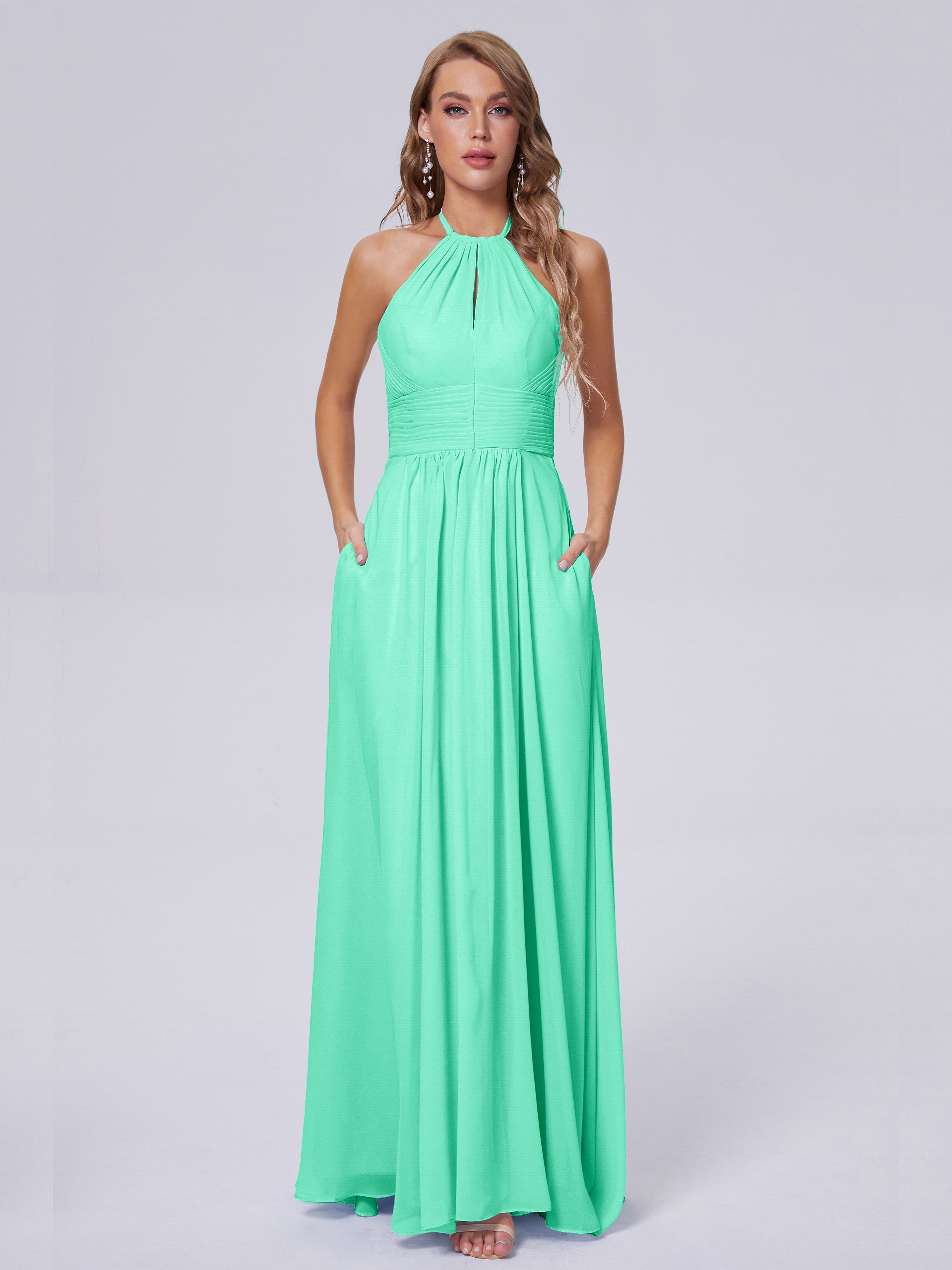Robe Bleu Turquoise Demoiselle D Honneur Adaline Impressionnante Licou Mousseline Robes Demoiselle D'Honneur
