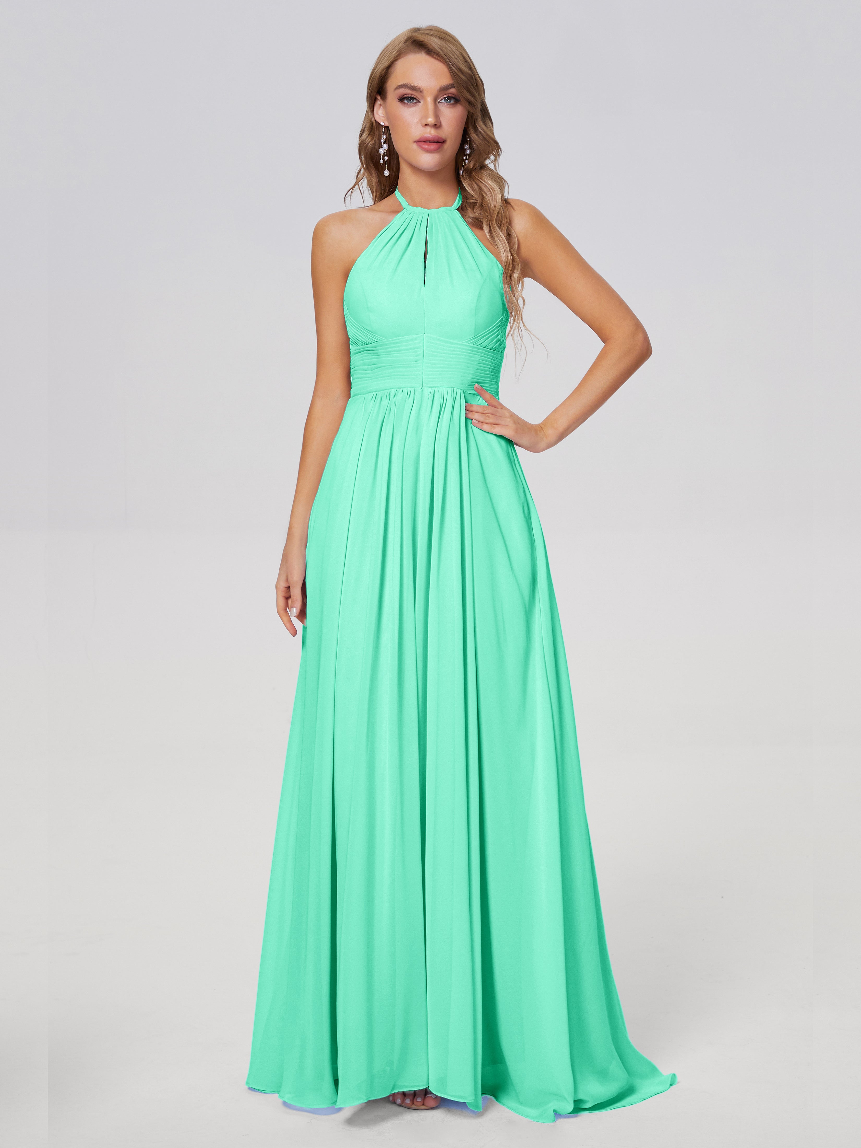 Robe Bleu Turquoise Demoiselle D Honneur Adaline Impressionnante Licou Mousseline Robes Demoiselle D'Honneur