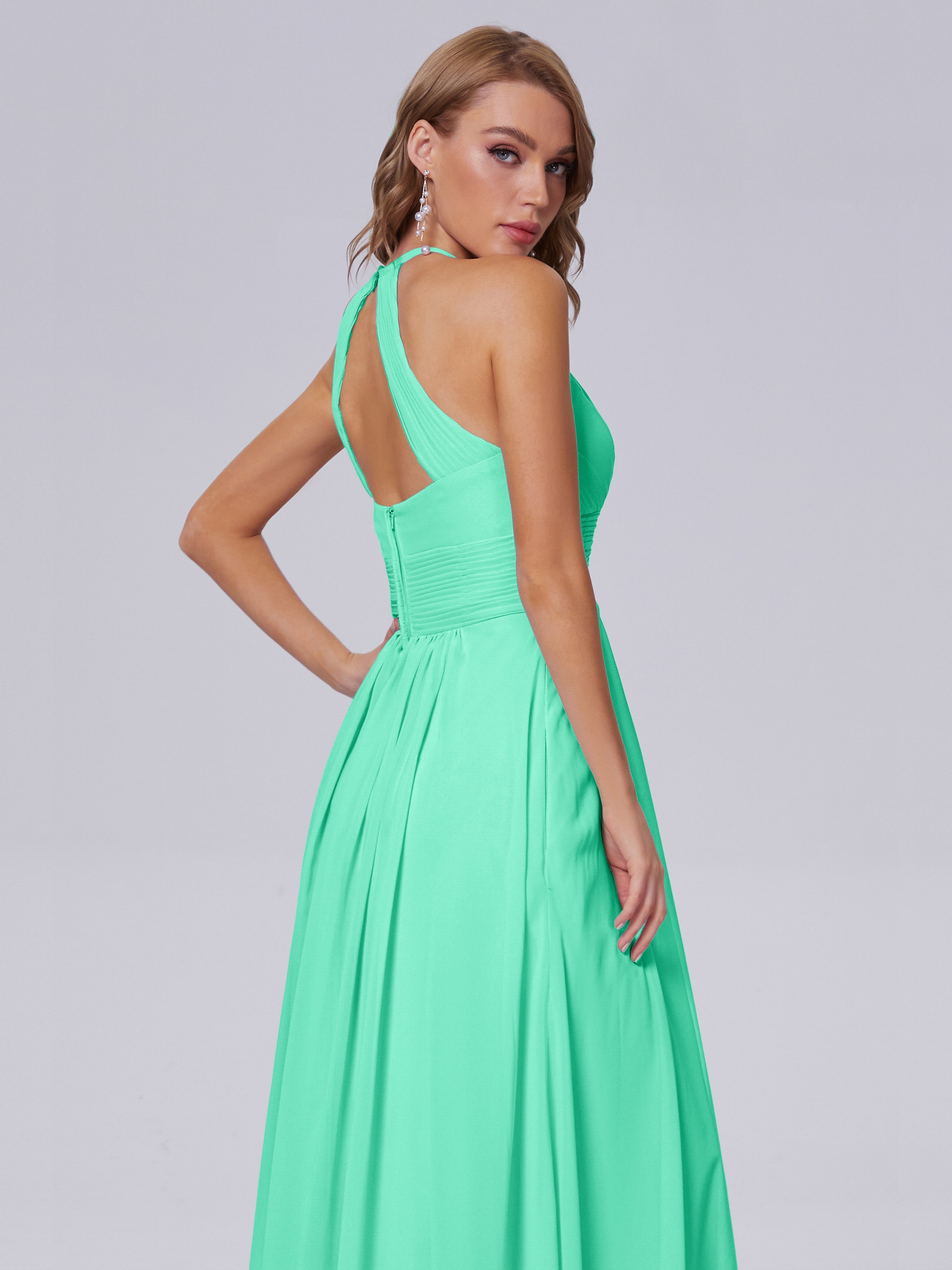 Robe Bleu Turquoise Demoiselle D Honneur Adaline Impressionnante Licou Mousseline Robes Demoiselle D'Honneur