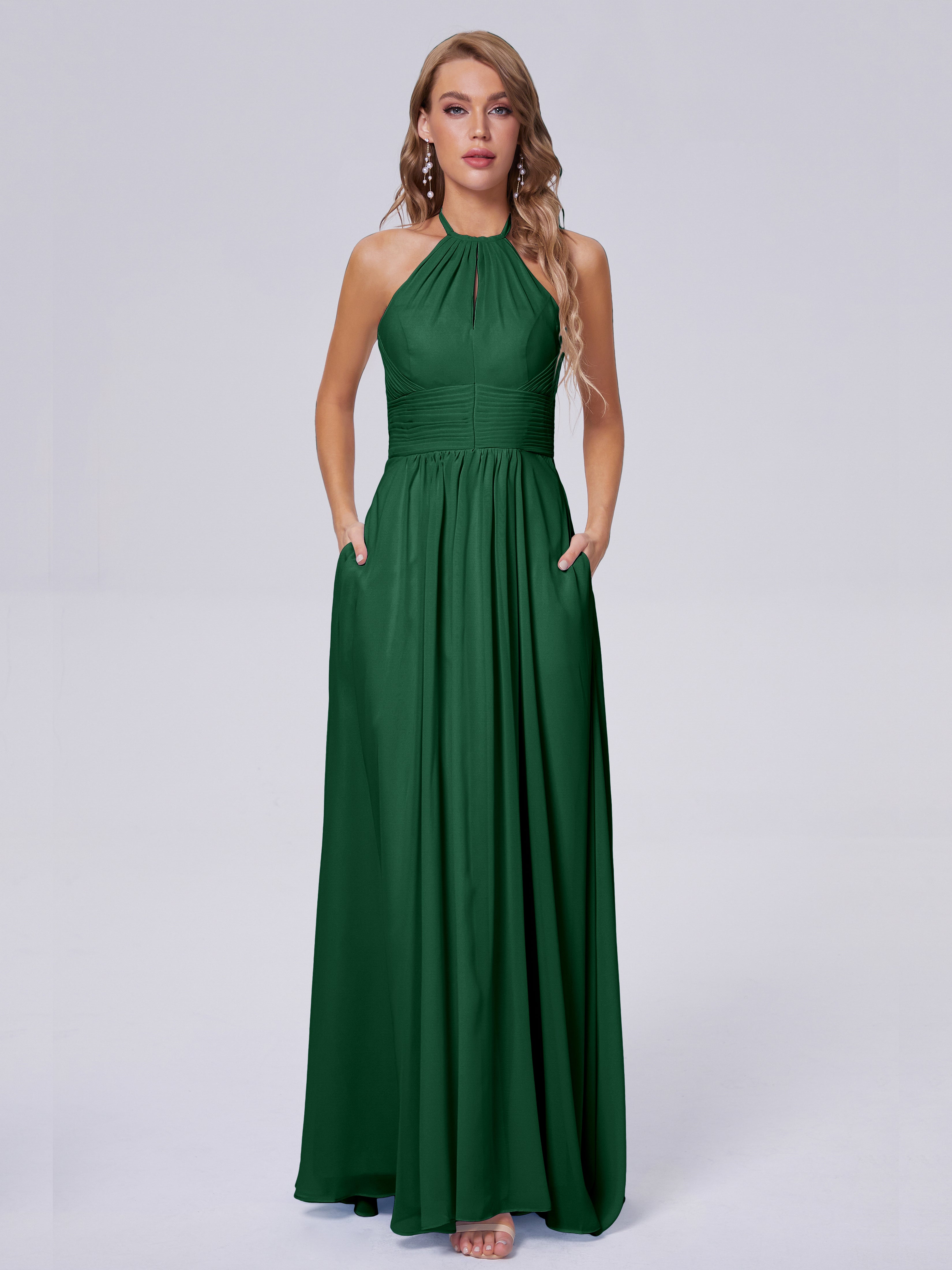 Demoiselle D'Honneur Vert Foncé Adaline Impressionnante Licou Mousseline Robes Demoiselle D'Honneur