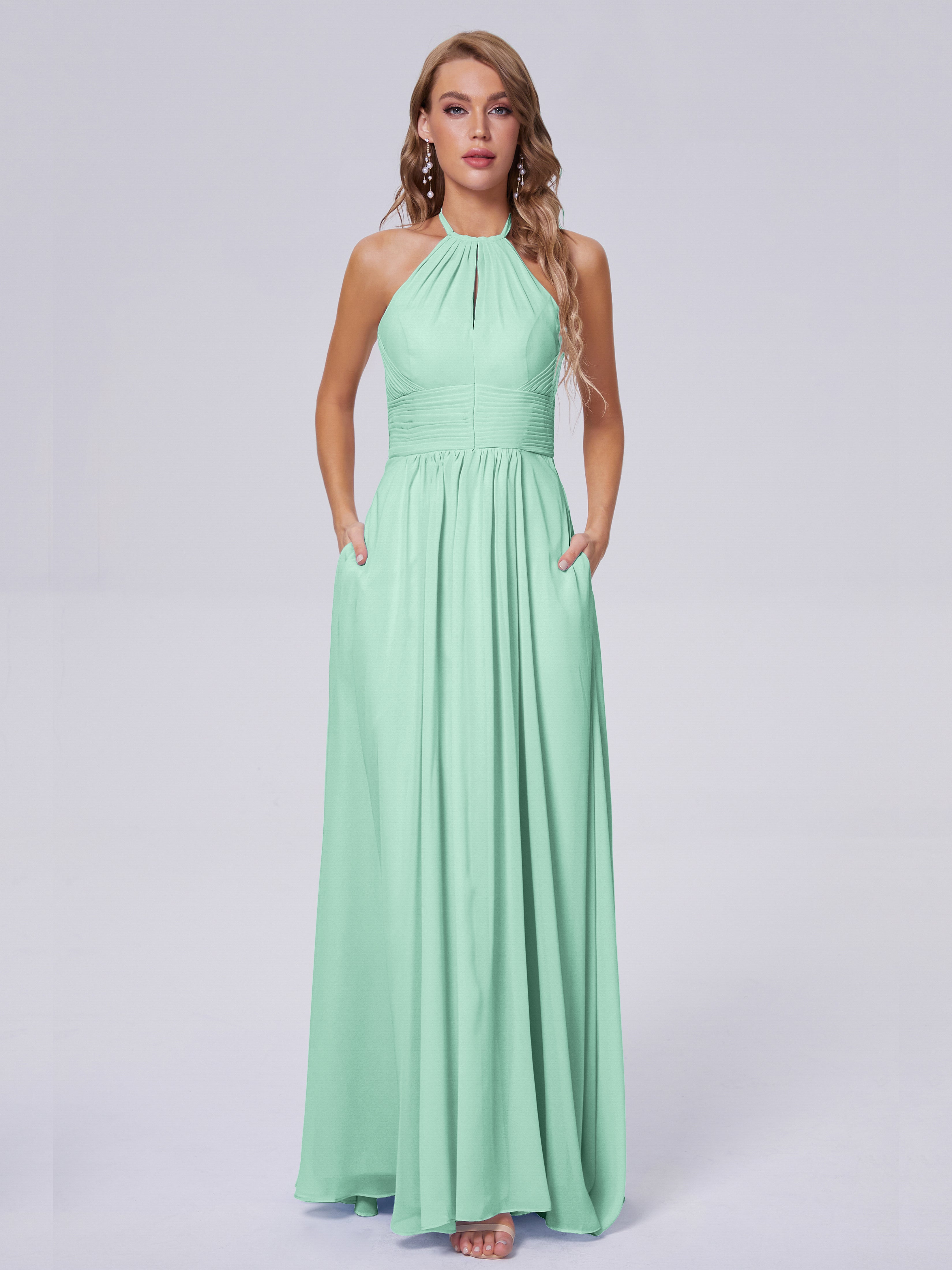 Robe Vert Menthe Demoiselle D Honneur Adaline Impressionnante Licou Mousseline Robes Demoiselle D'Honneur