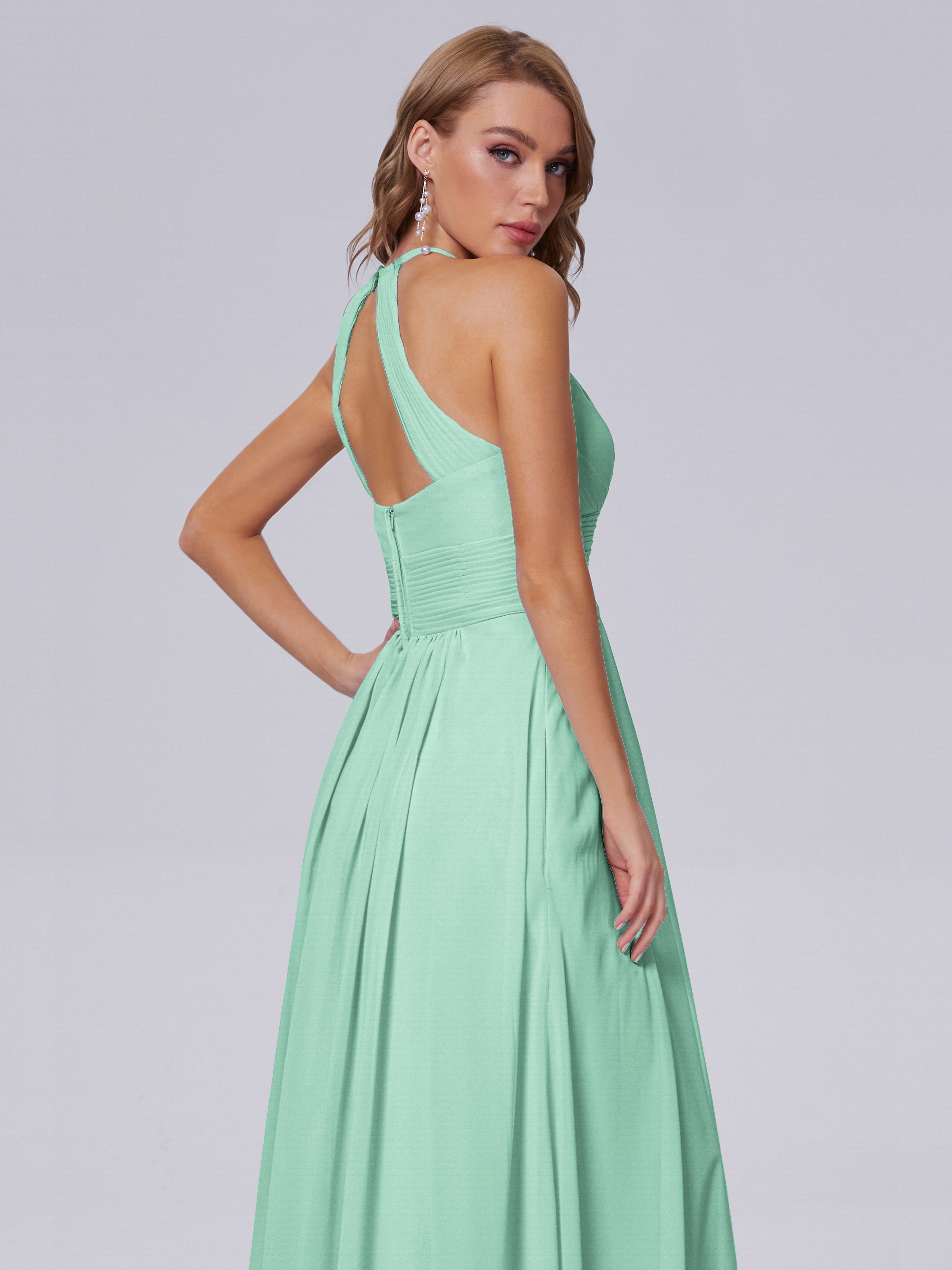 Robe Vert Menthe Demoiselle D Honneur Adaline Impressionnante Licou Mousseline Robes Demoiselle D'Honneur