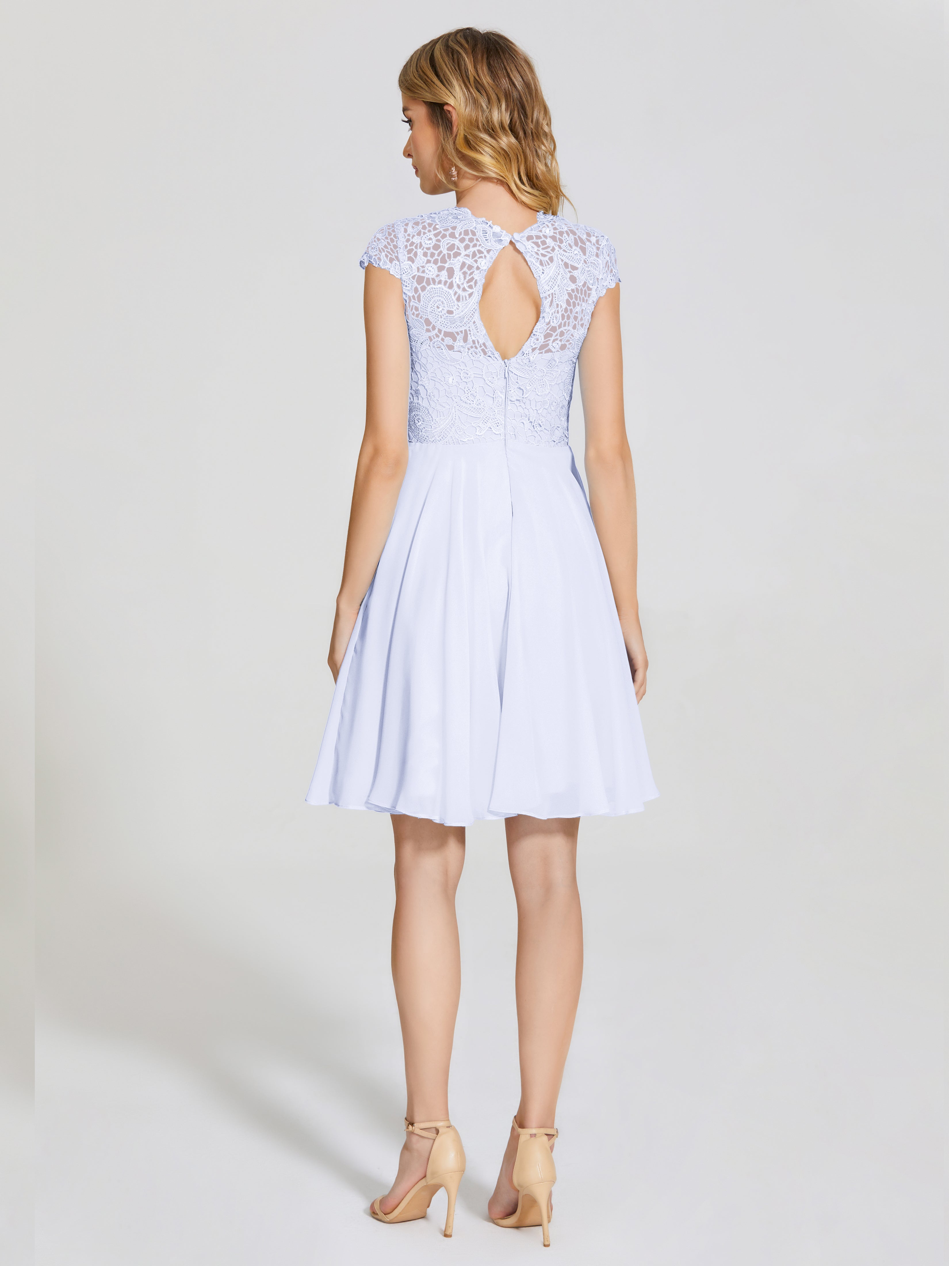 Robes De Demoiselle D'Honneur Lavande Trapèze Courte Dentelle Mousseline Robe De Demoiselle D'Honneur