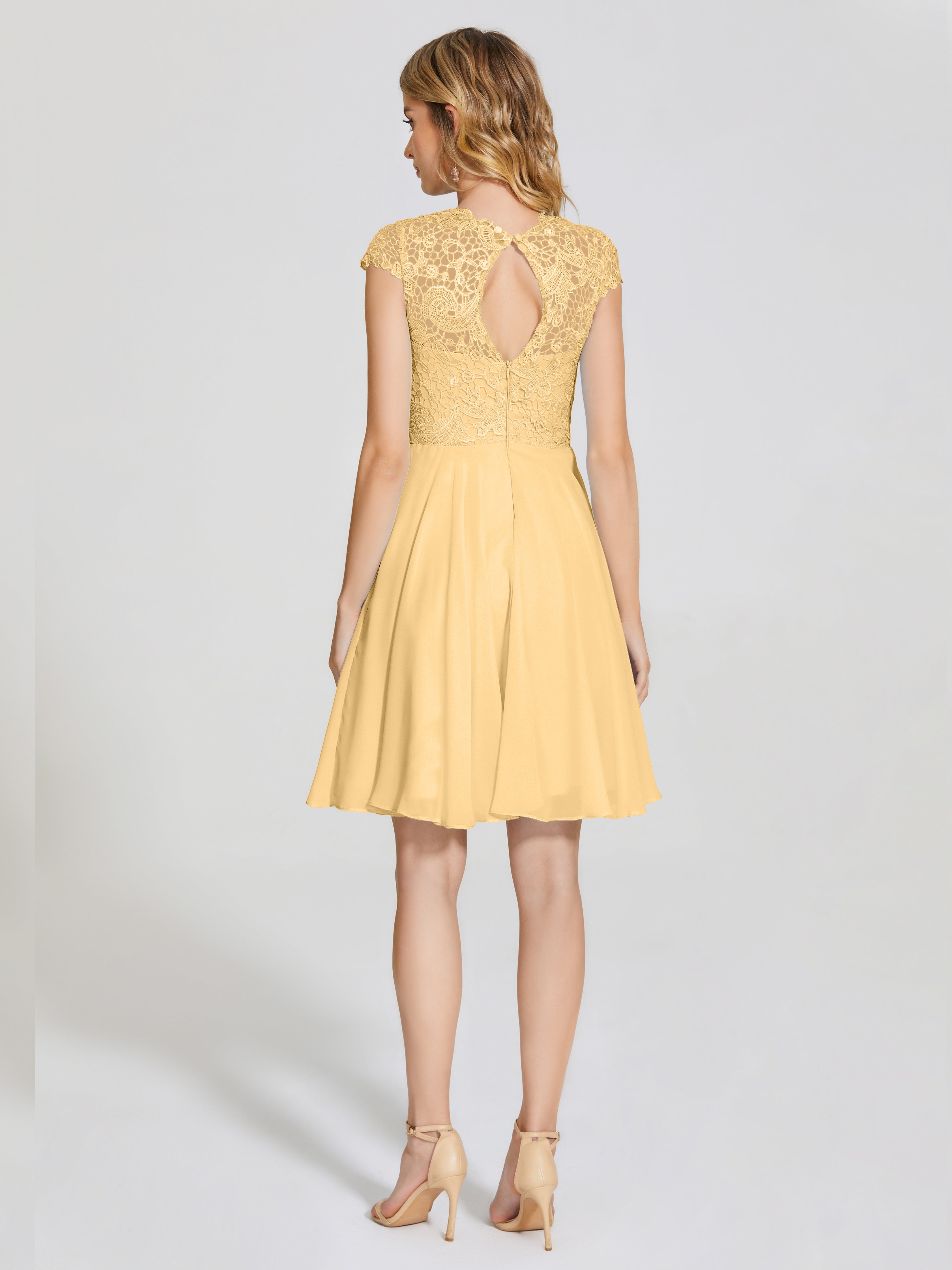 Robe Demoiselle D Honneur Doree Trapèze Courte Dentelle Mousseline Robe De Demoiselle D'Honneur