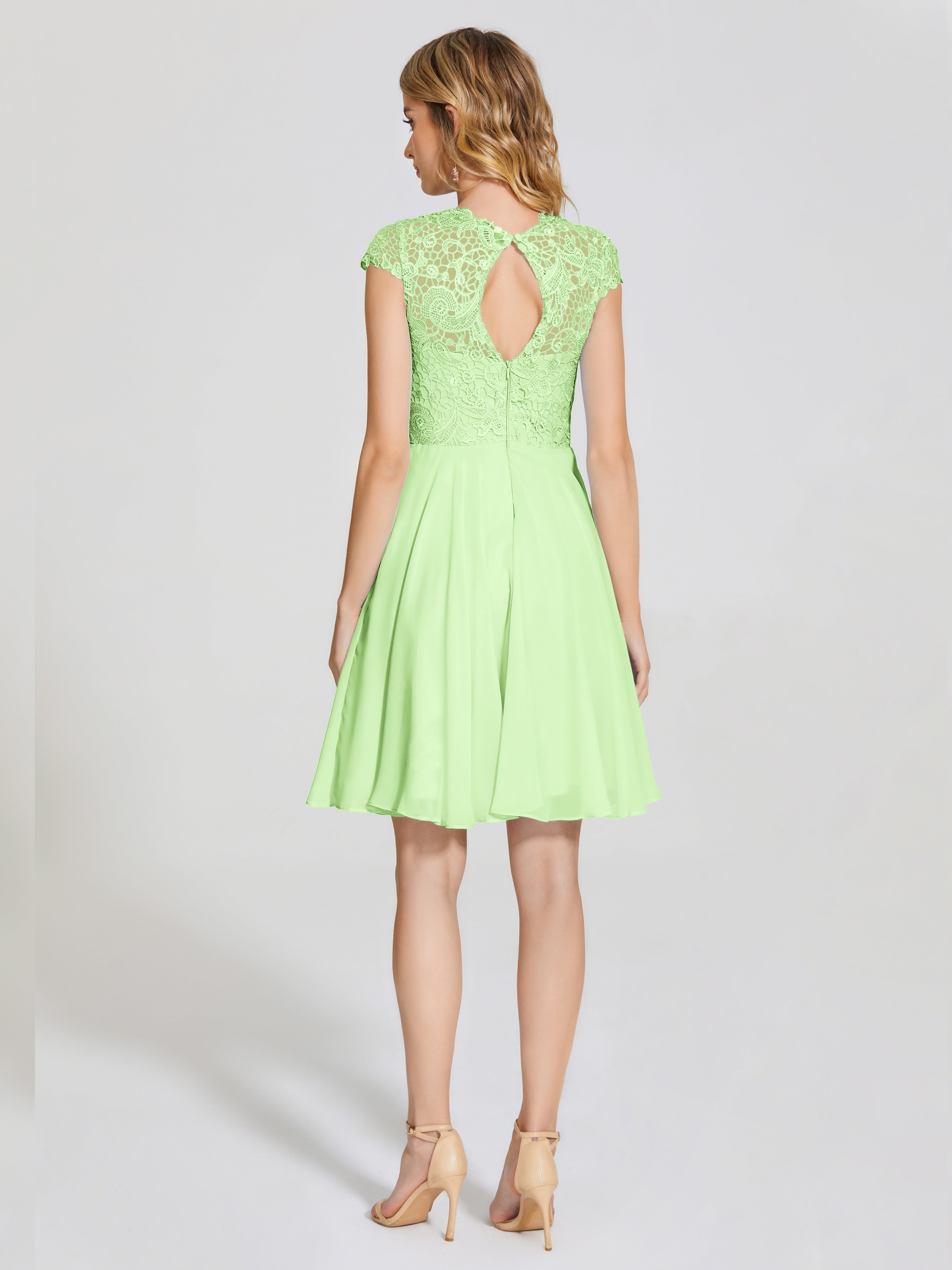 Robes Demoiselle D Honneur Vert Sauge Trapèze Courte Dentelle Mousseline Robe De Demoiselle D'Honneur