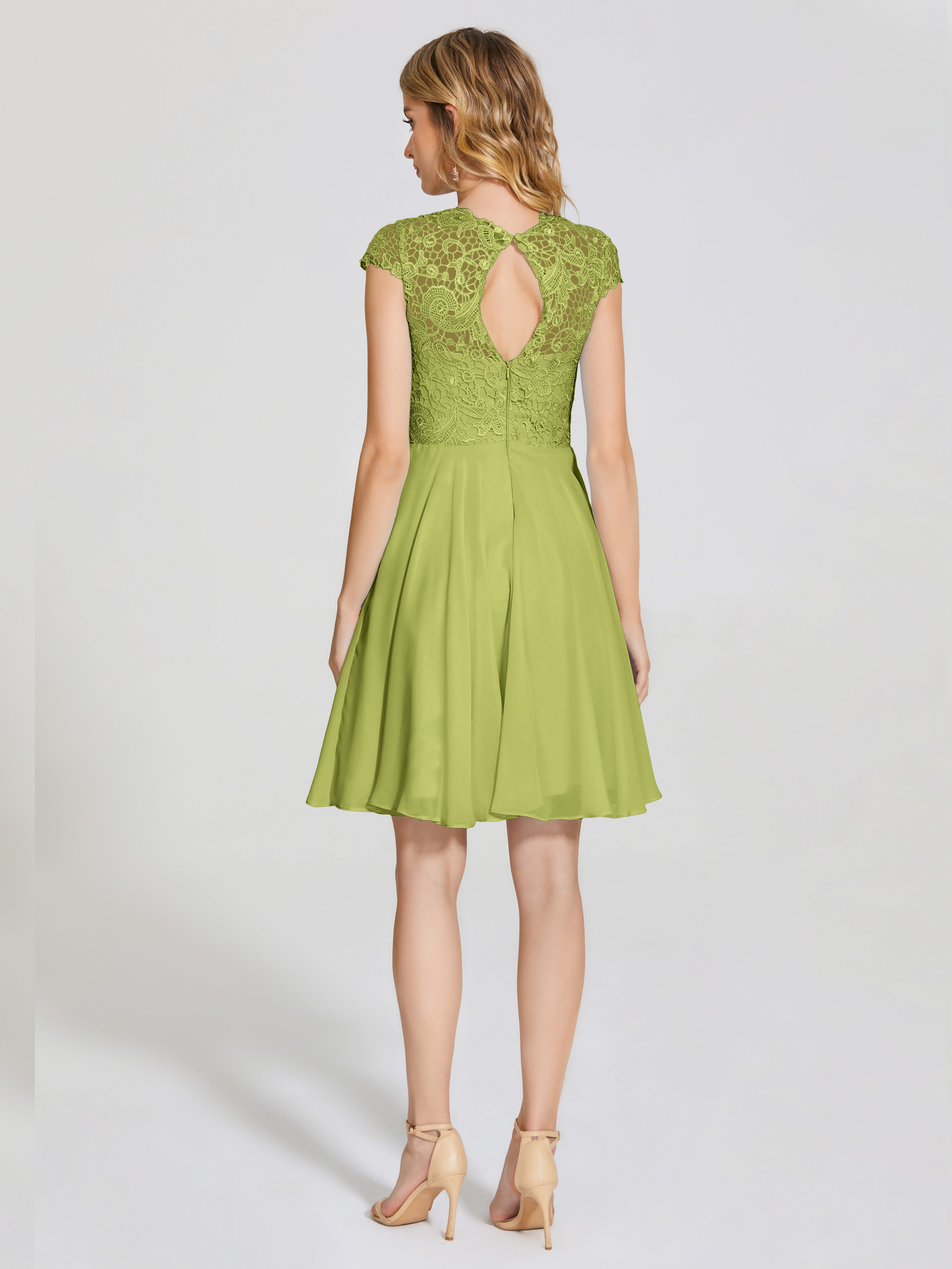 Robes De Demoiselle D'Honneur Trèfle Trapèze Courte Dentelle Mousseline Robe De Demoiselle D'Honneur