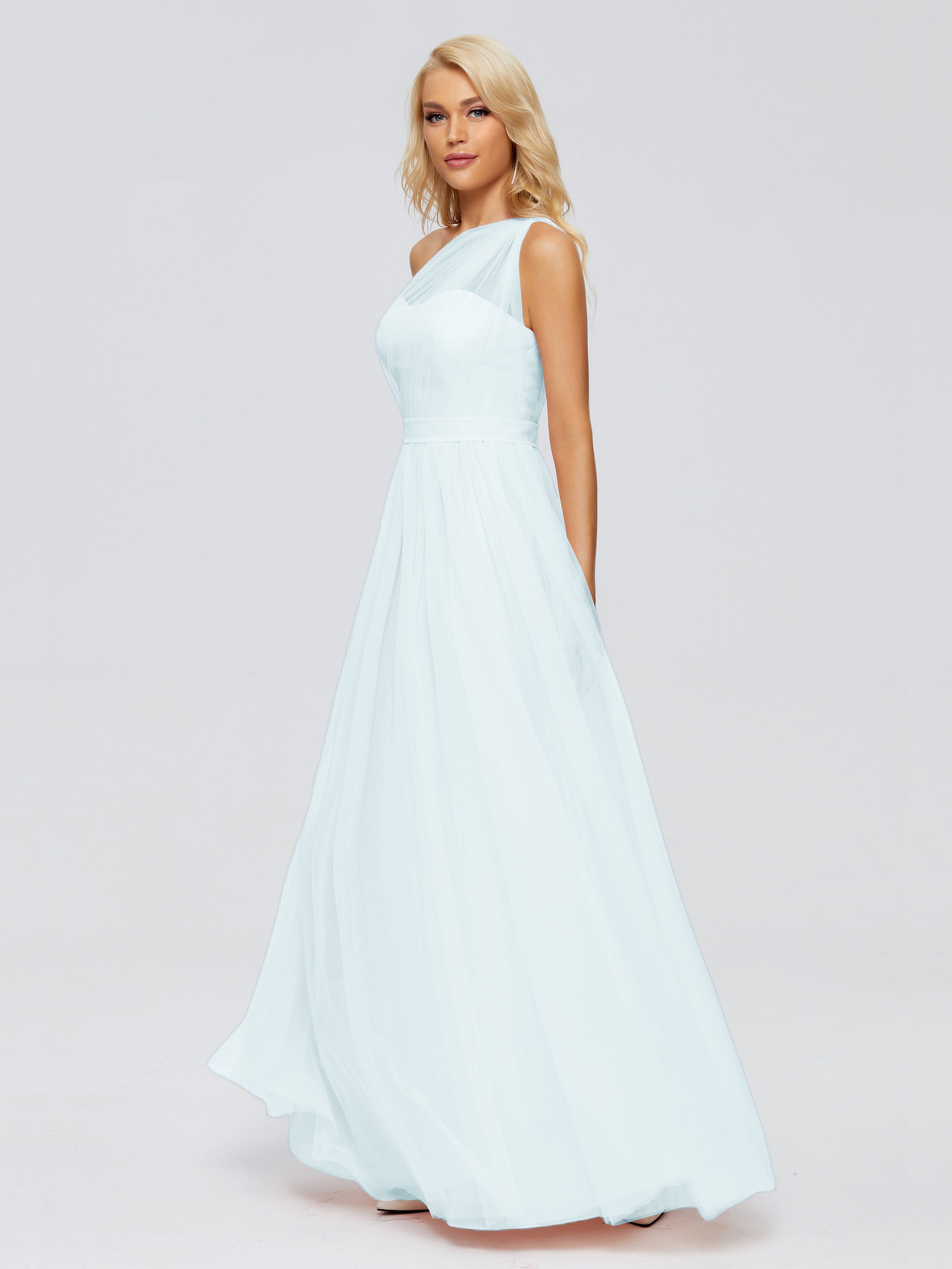 Robe De Demoiselle D'Honneur Brume A-ligne Seule-Épaule Ruban Mousseline Robes Demoiselle D'Honneur