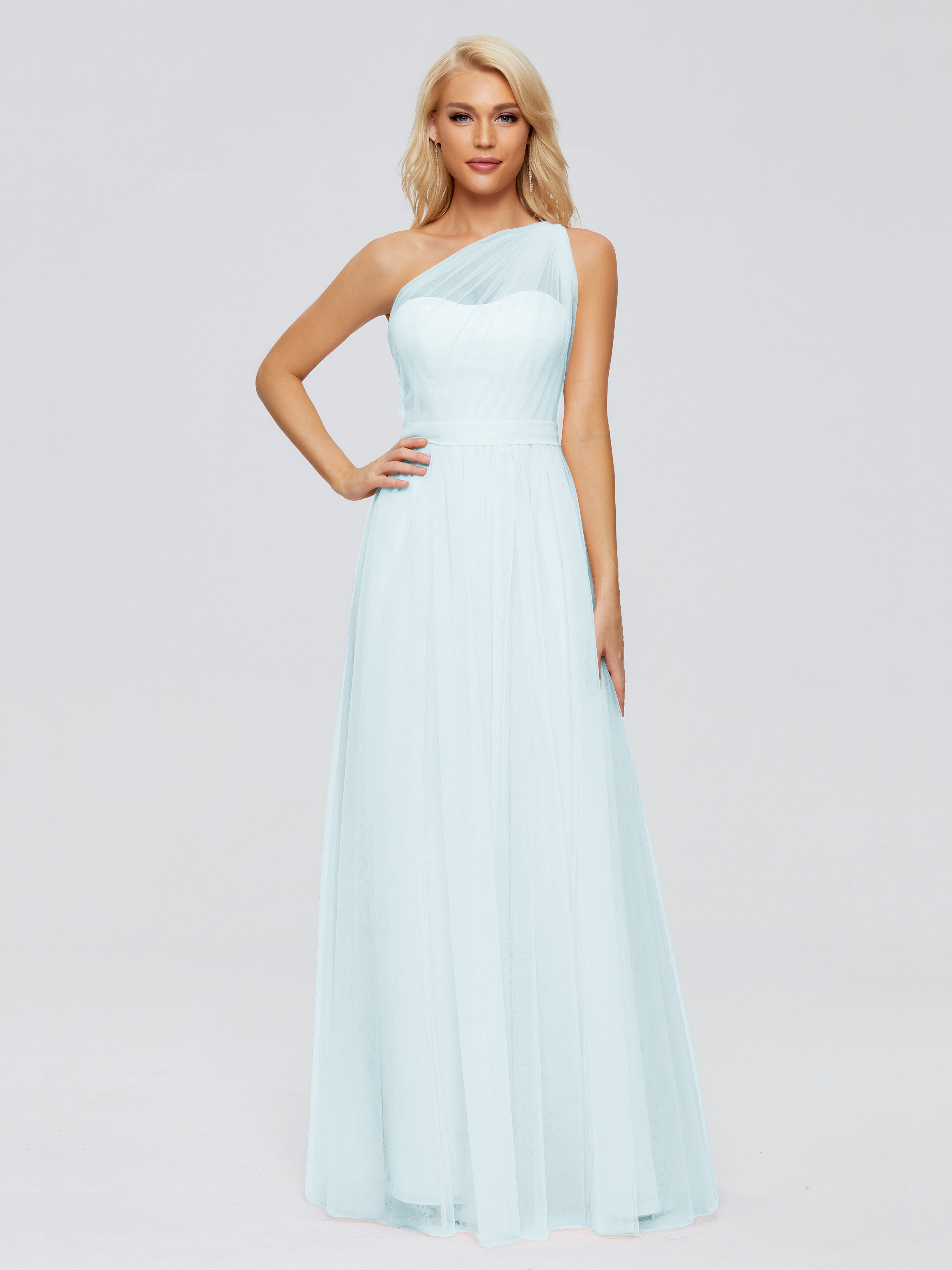 Robe De Demoiselle D'Honneur Brume A-ligne Seule-Épaule Ruban Mousseline Robes Demoiselle D'Honneur