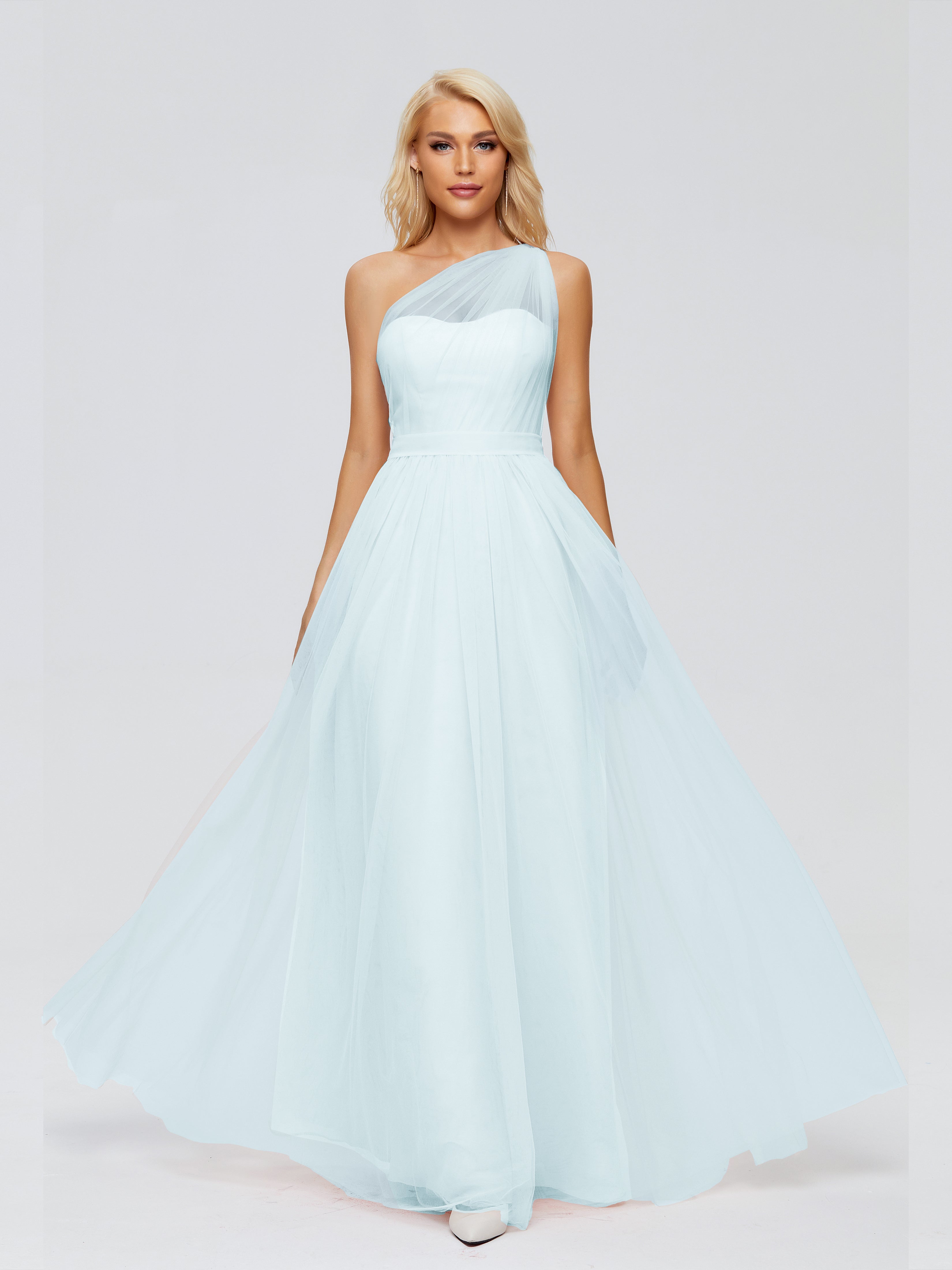 Robe De Demoiselle D'Honneur Brume A-ligne Seule-Épaule Ruban Mousseline Robes Demoiselle D'Honneur